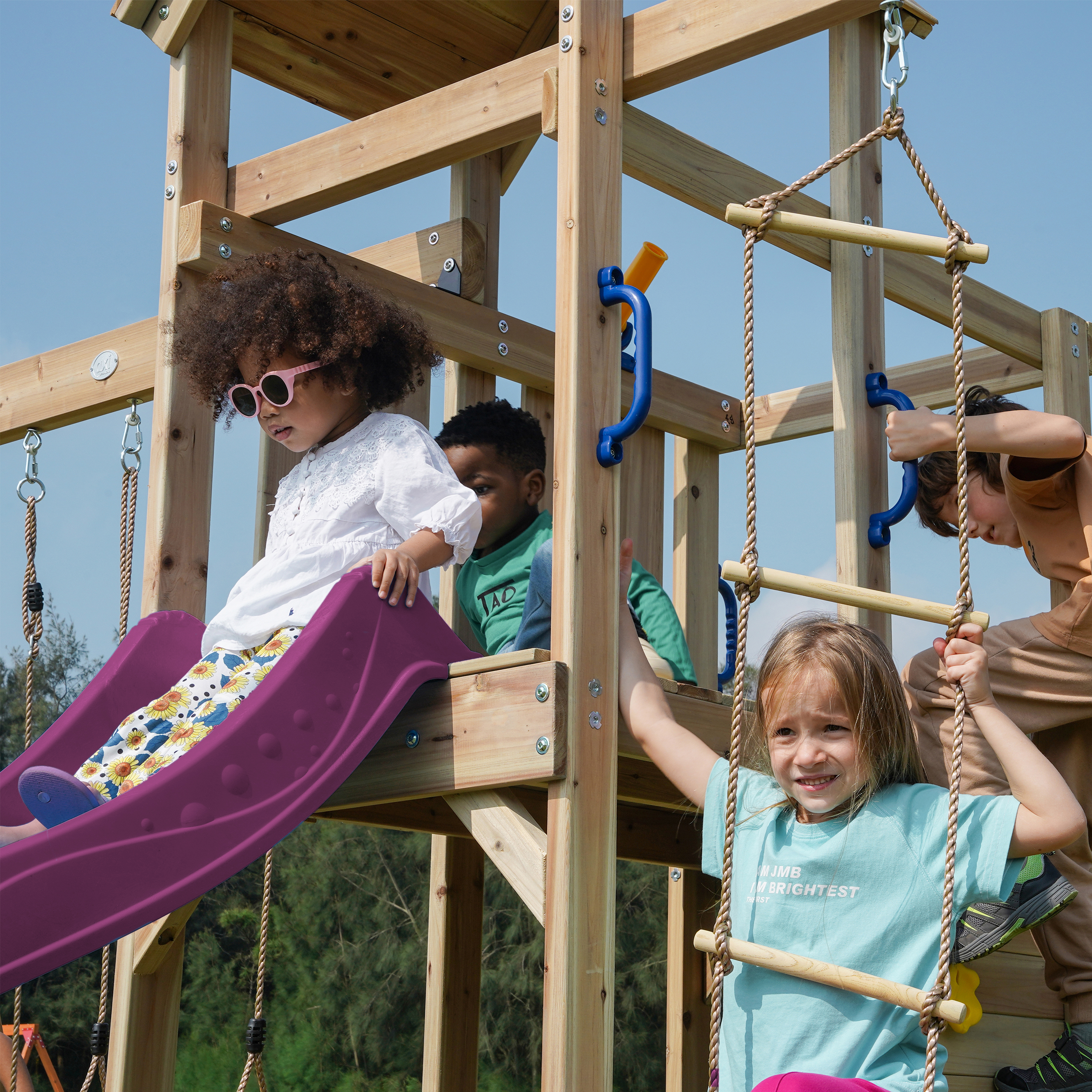 AXI Moos Climbing Frame with Double Swing Set - Purple Slide
