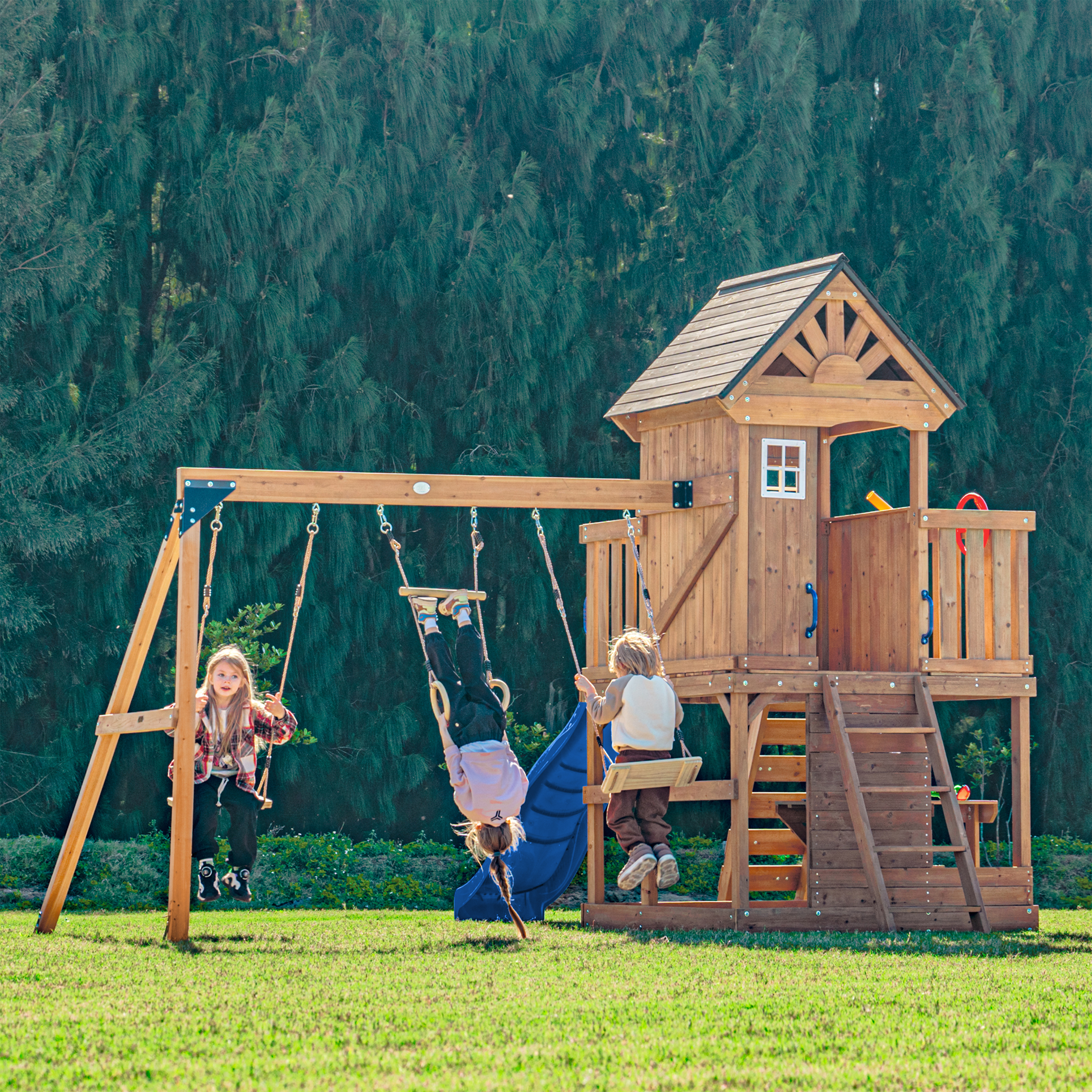 AXI Jack Climbing Frame with Double Swing and Trapeze – Blue Slide