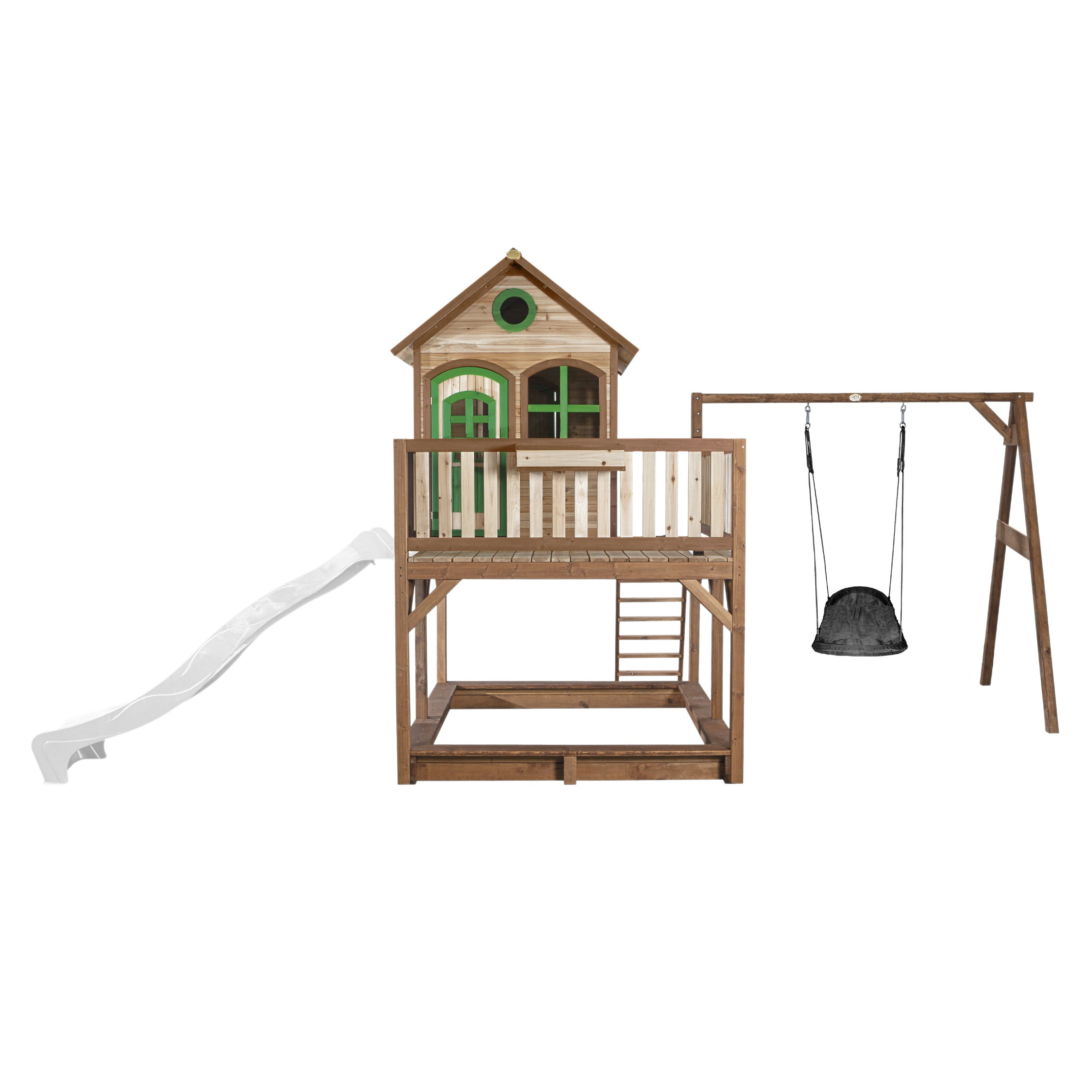 AXI Liam Playhouse with Roxy Nest Swing Set Brown/Green - White Slide