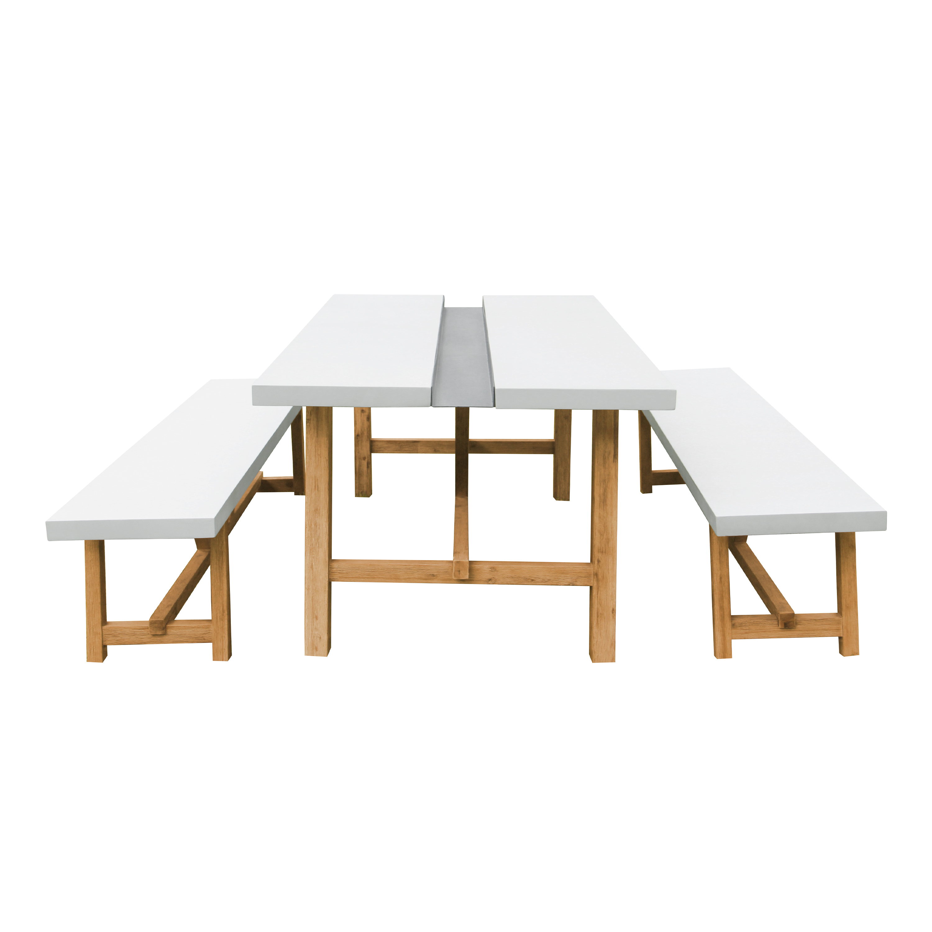 AXI Aaron Garden Set with 2 benches – Acacia wood / Limestone-look