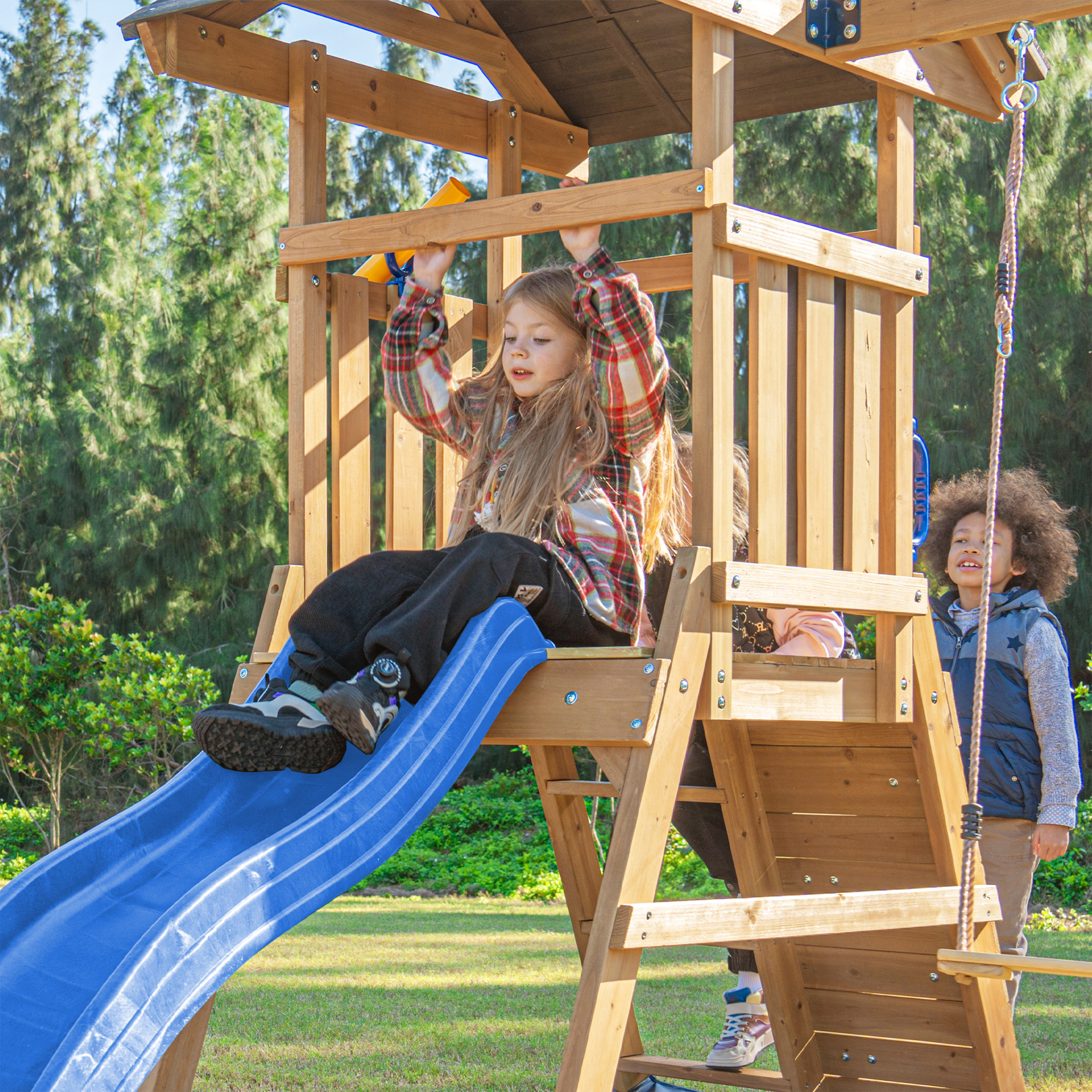 AXI Mia Climbing Frame with Double Swing Set – Blue Slide