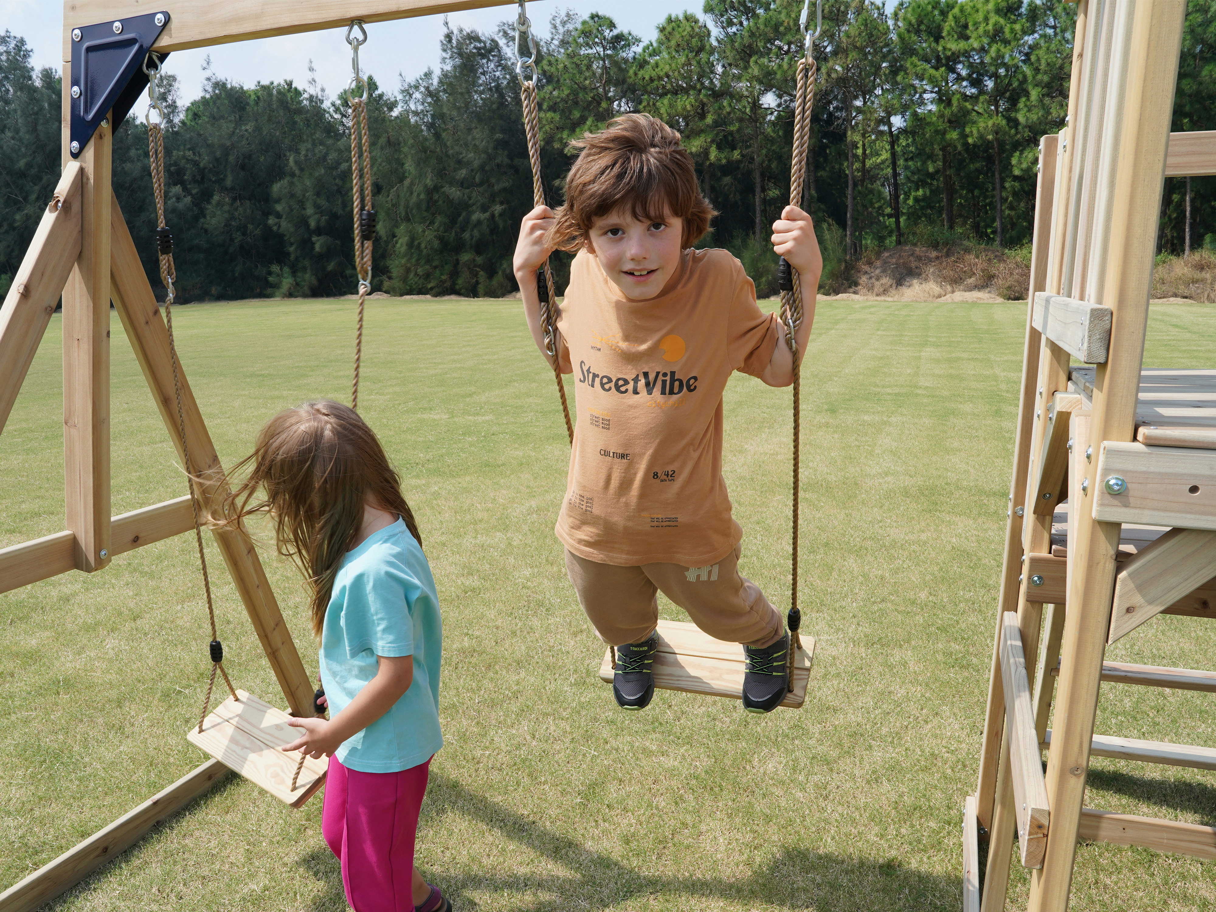 AXI Mette Playground with Double Swing Brown - White Slide 