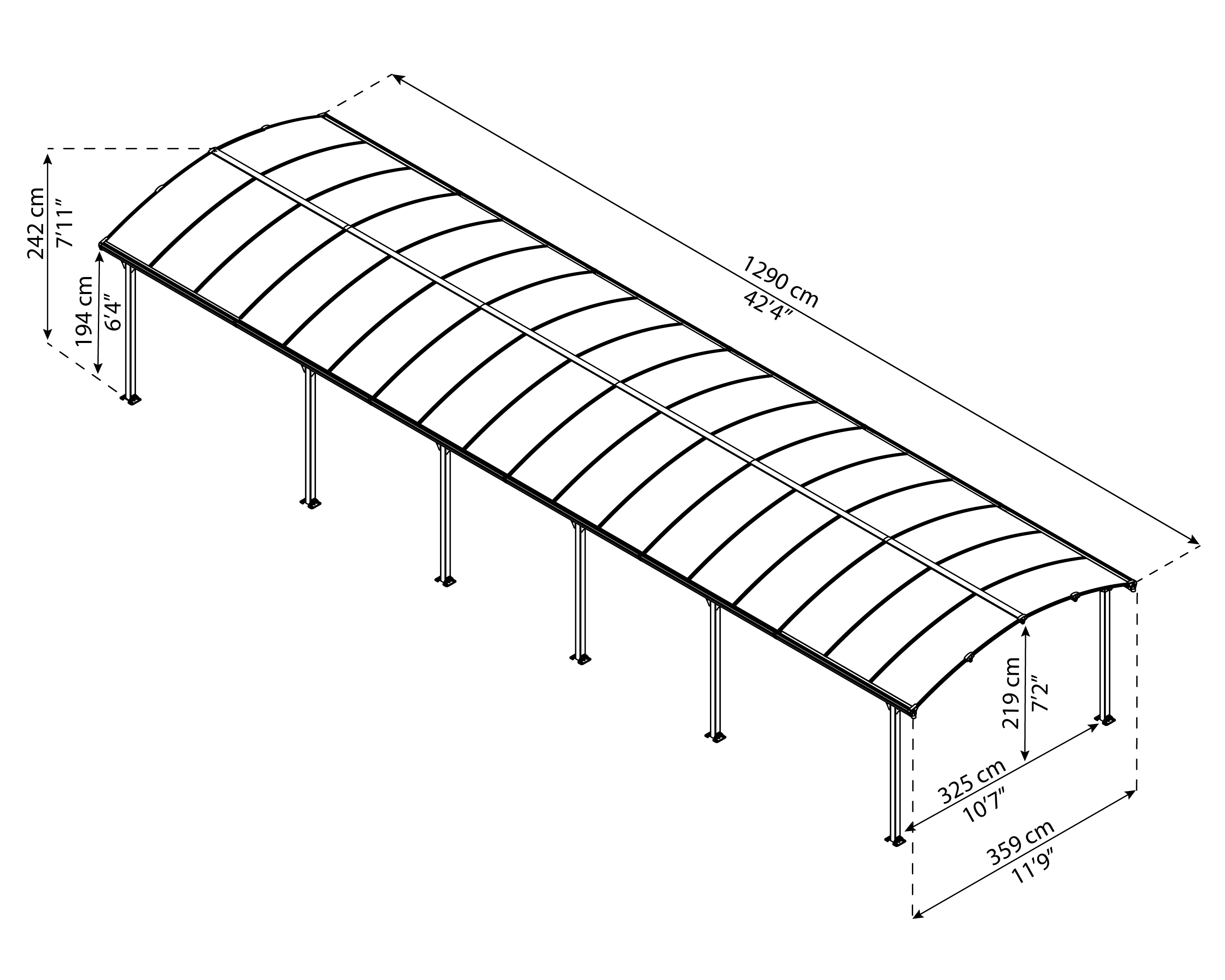 Canopia Arcadia  1290X360 cm Carport Enkel Donkergrijs Brons