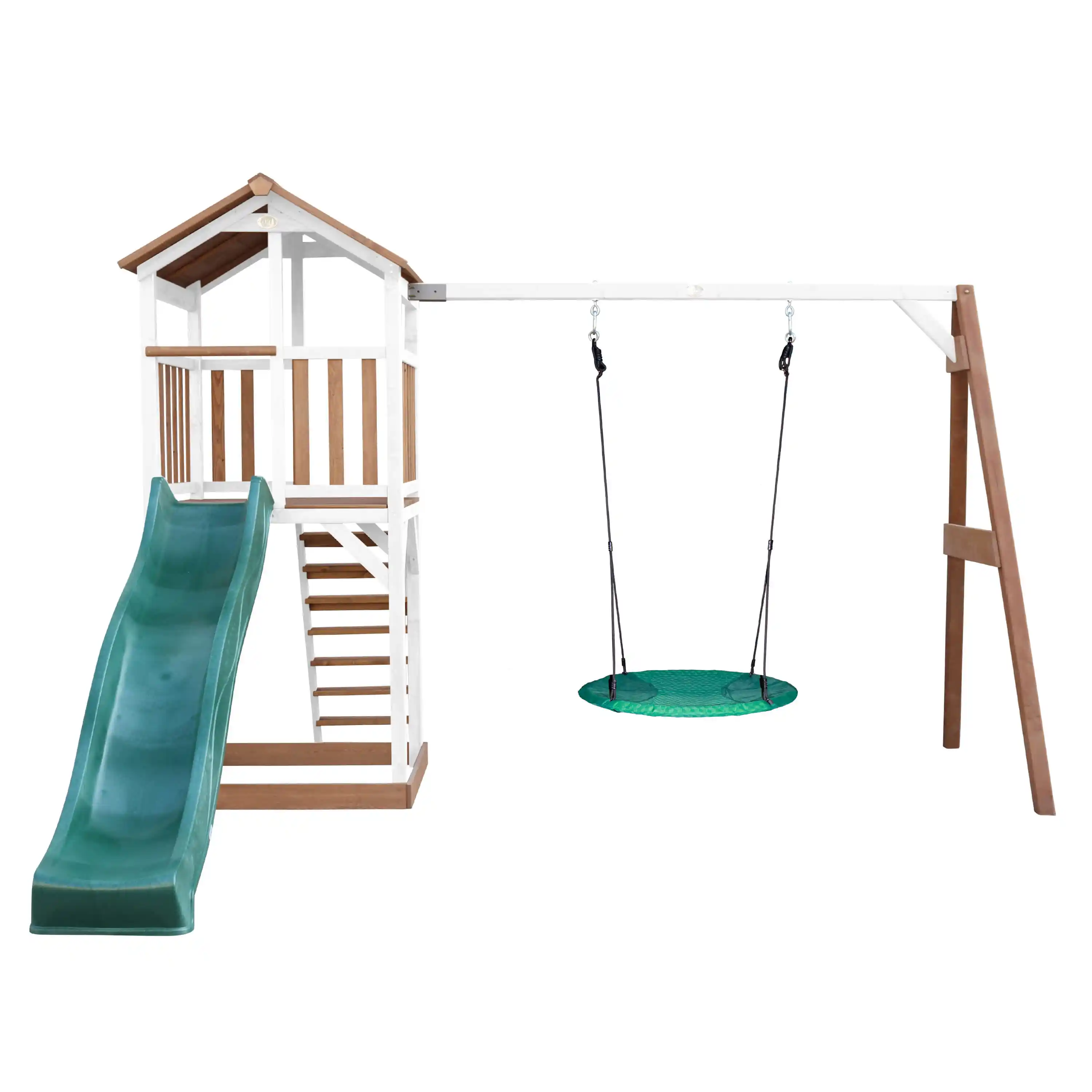 AXI Beach Tower Speeltoren met Summer Nestschommel Bruin/wit - Groene Glijbaan