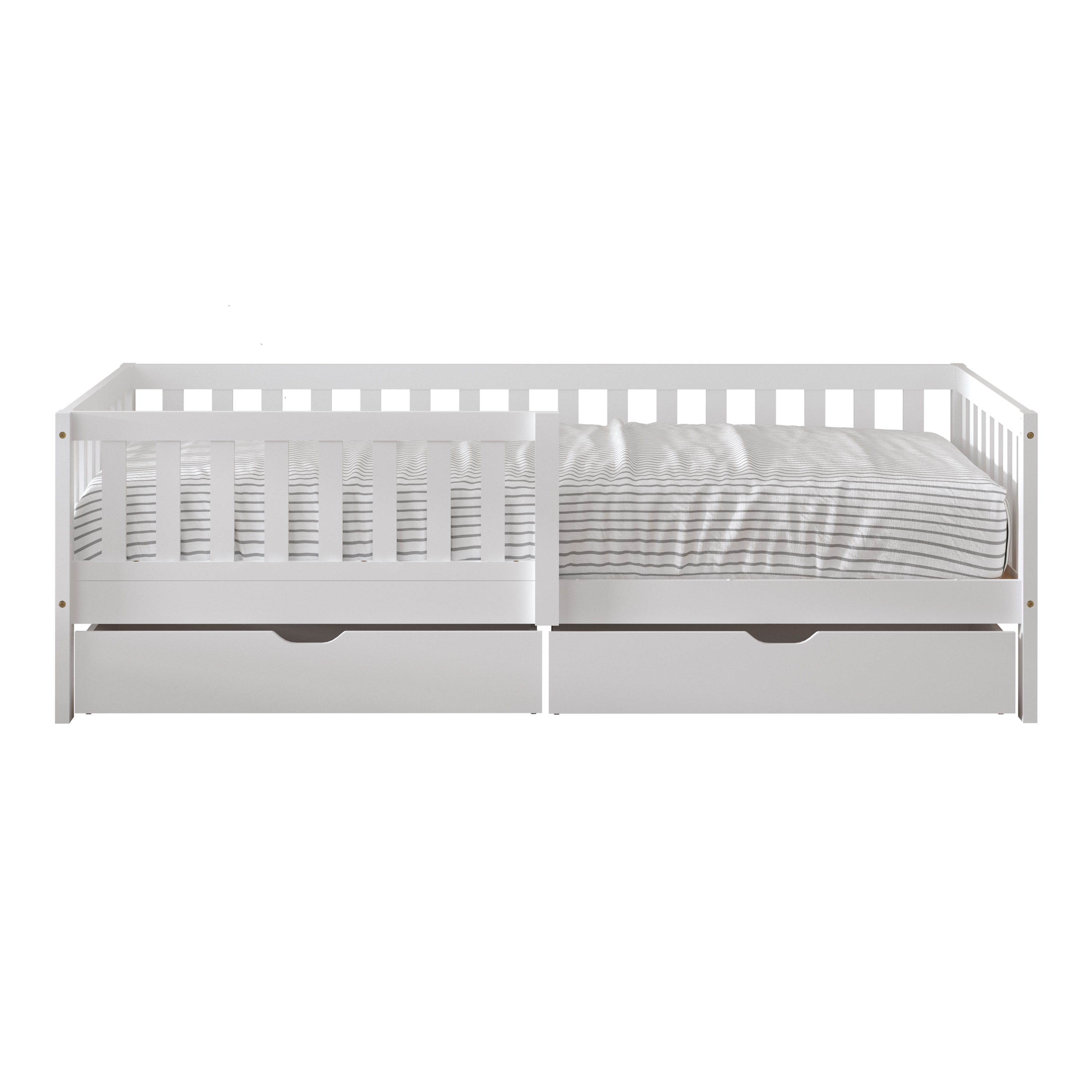 Sunny Isa Kids Bed with 2 Storage Drawers and Guardrail White – Without Mattress