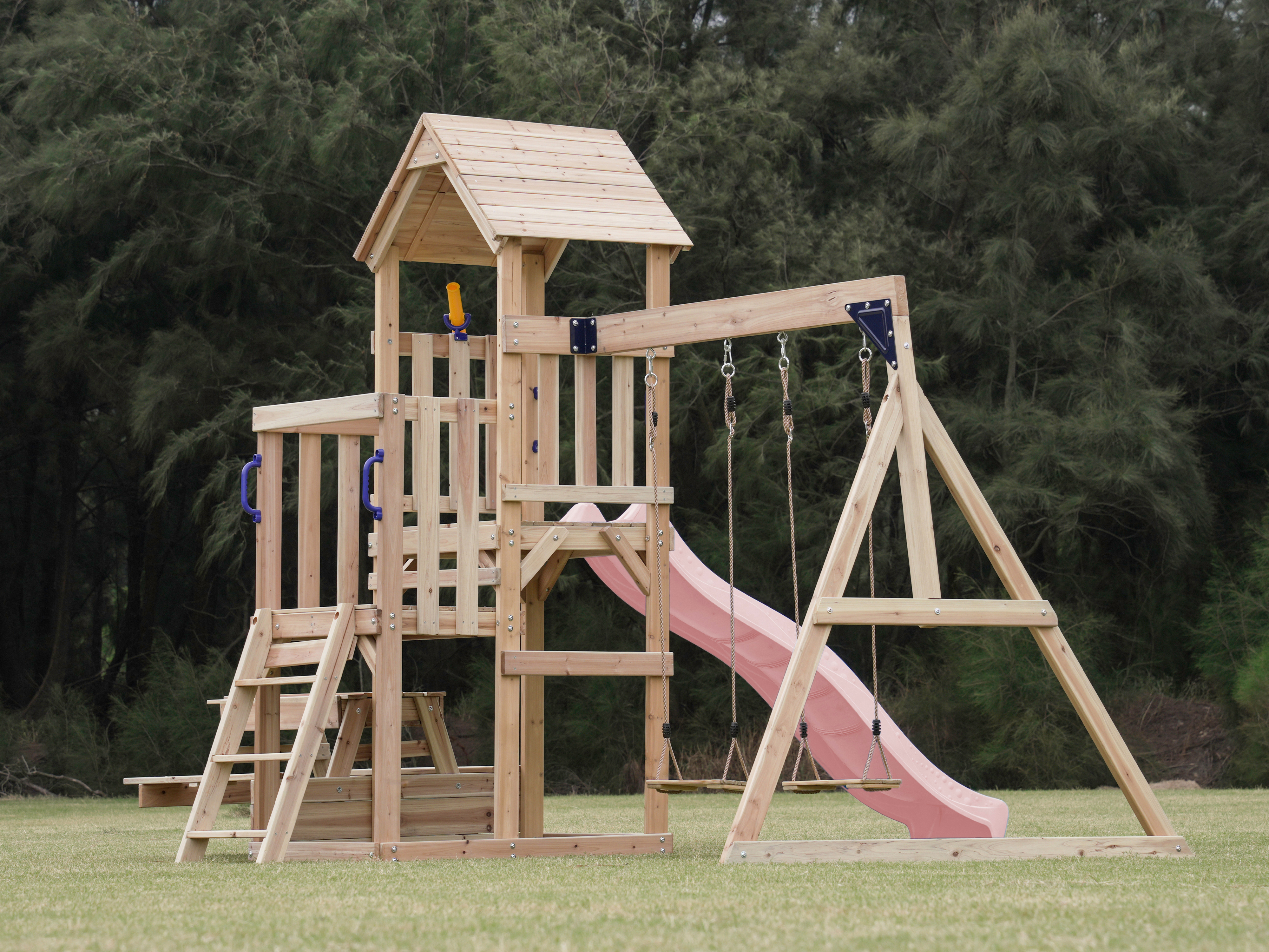 AXI Mette Climbing Frame with Double Swing Set and Picnic Table - Pastel Pink Slide