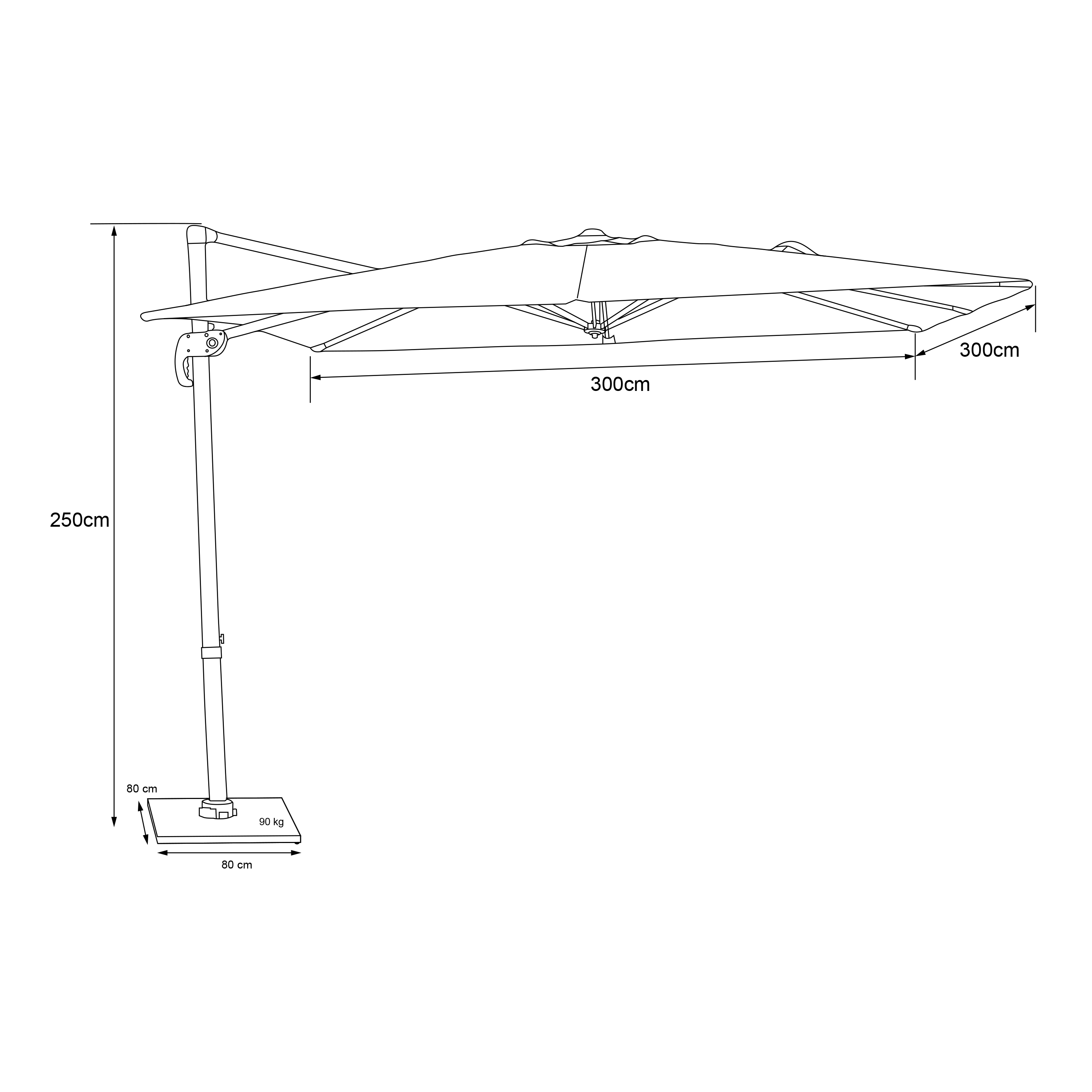 AXI Nima Cantilever Parasol 300x300 cm incl. Parasol Base with Wheels Anthracite/Taupe – Complete Set