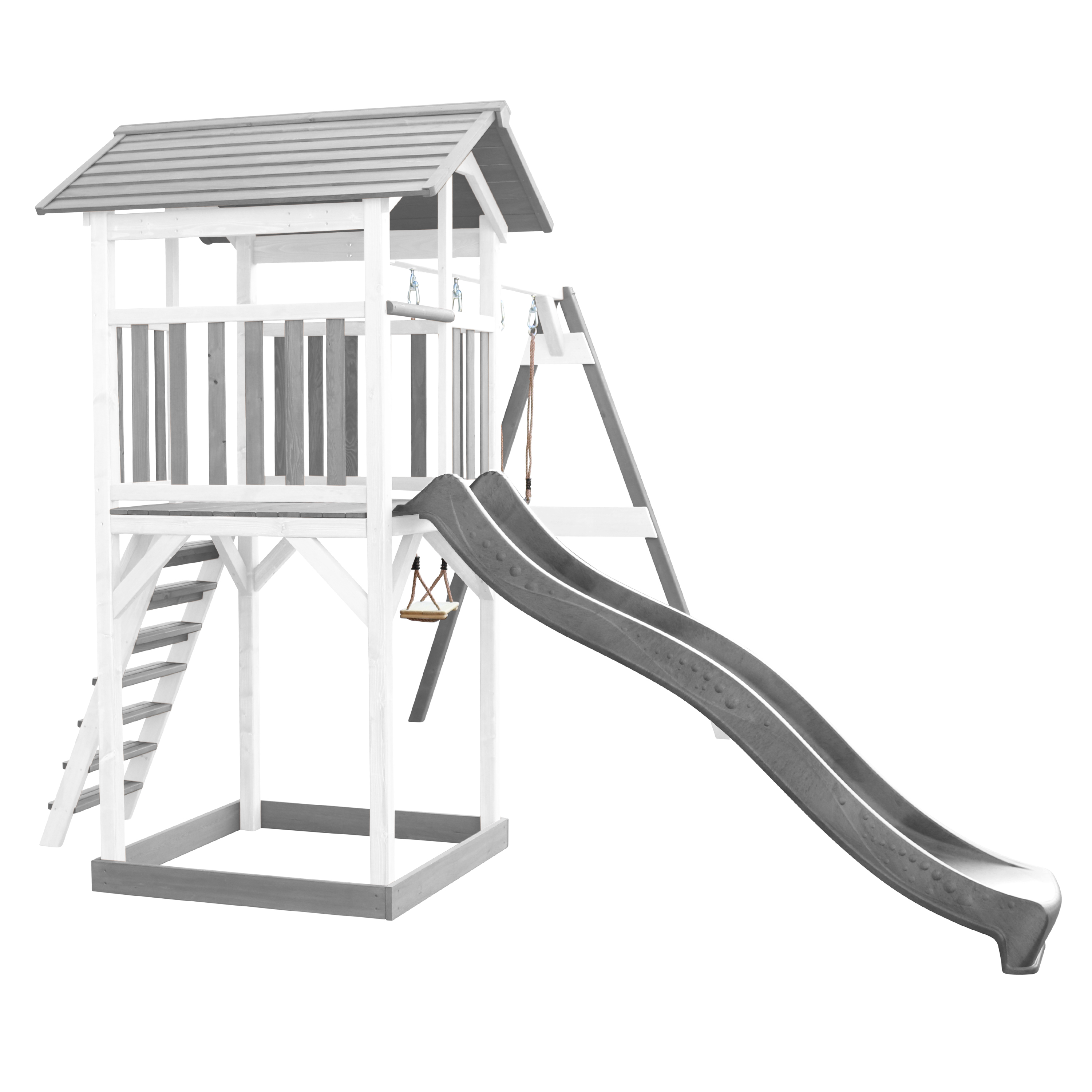AXI Beach Tower with Double Swing Set Grey/White - Grey Slide
