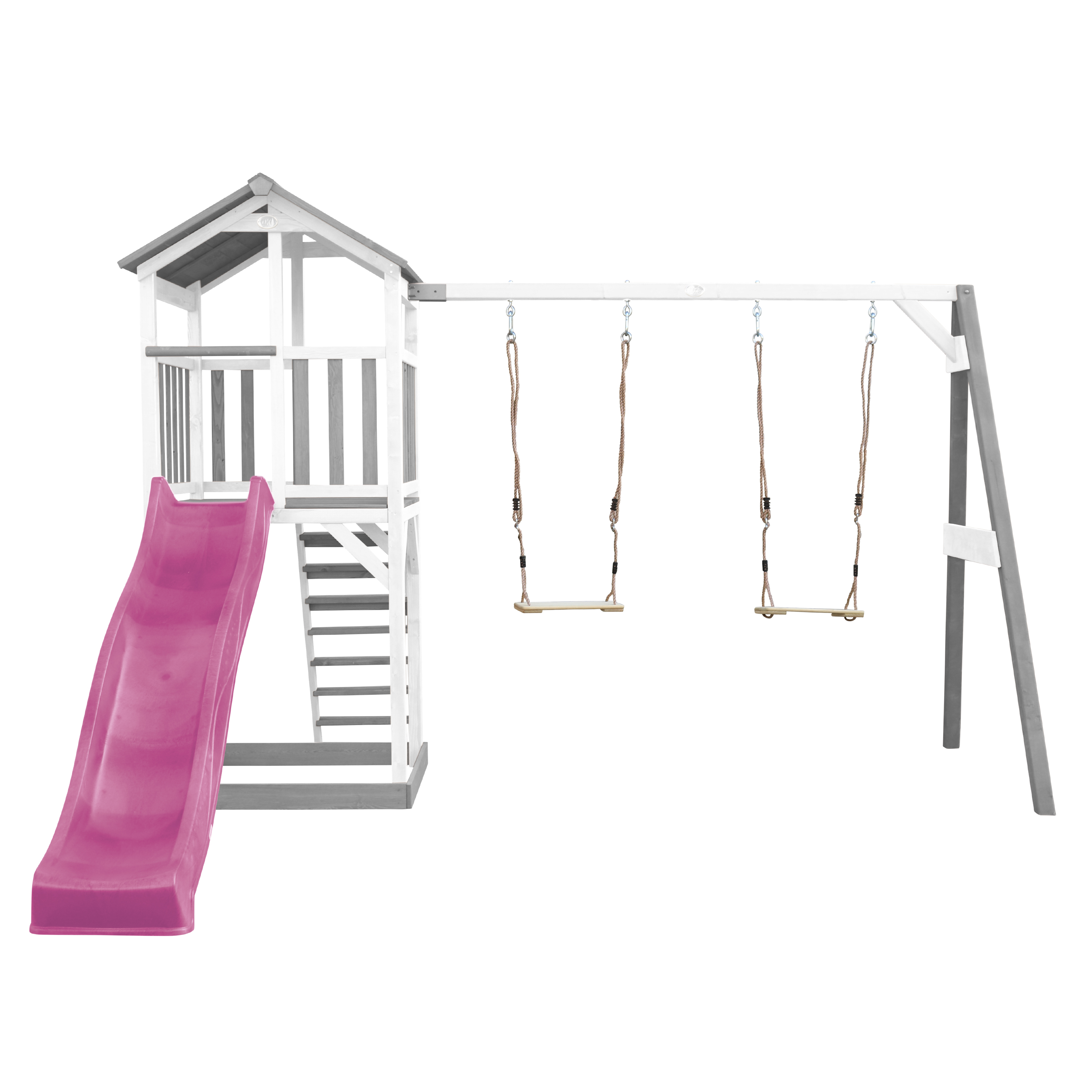 AXI Beach Tower with Double Swing Set Grey/White - Purple Slide