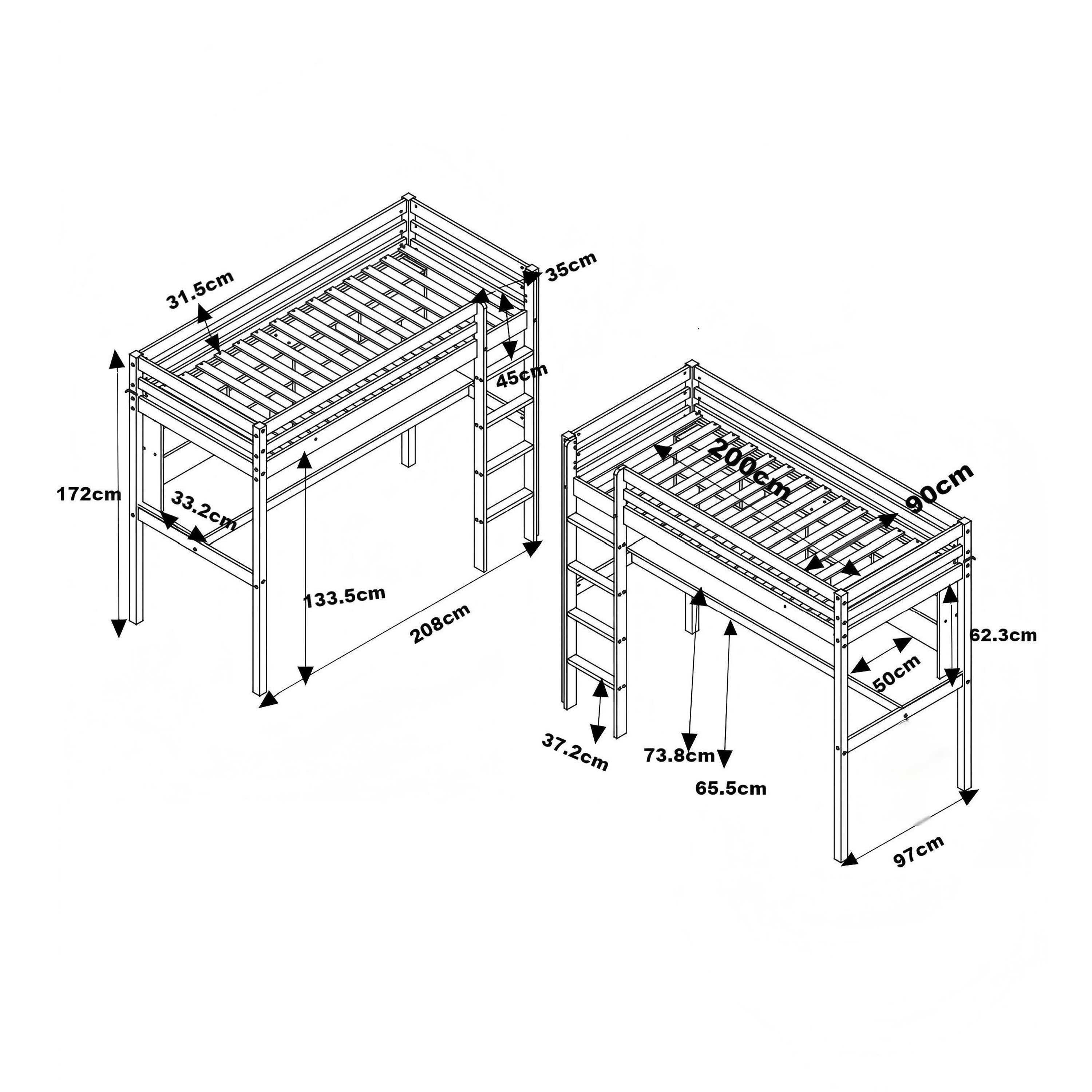 Sunny Sil Loft Bed with Desk White – Without Mattress