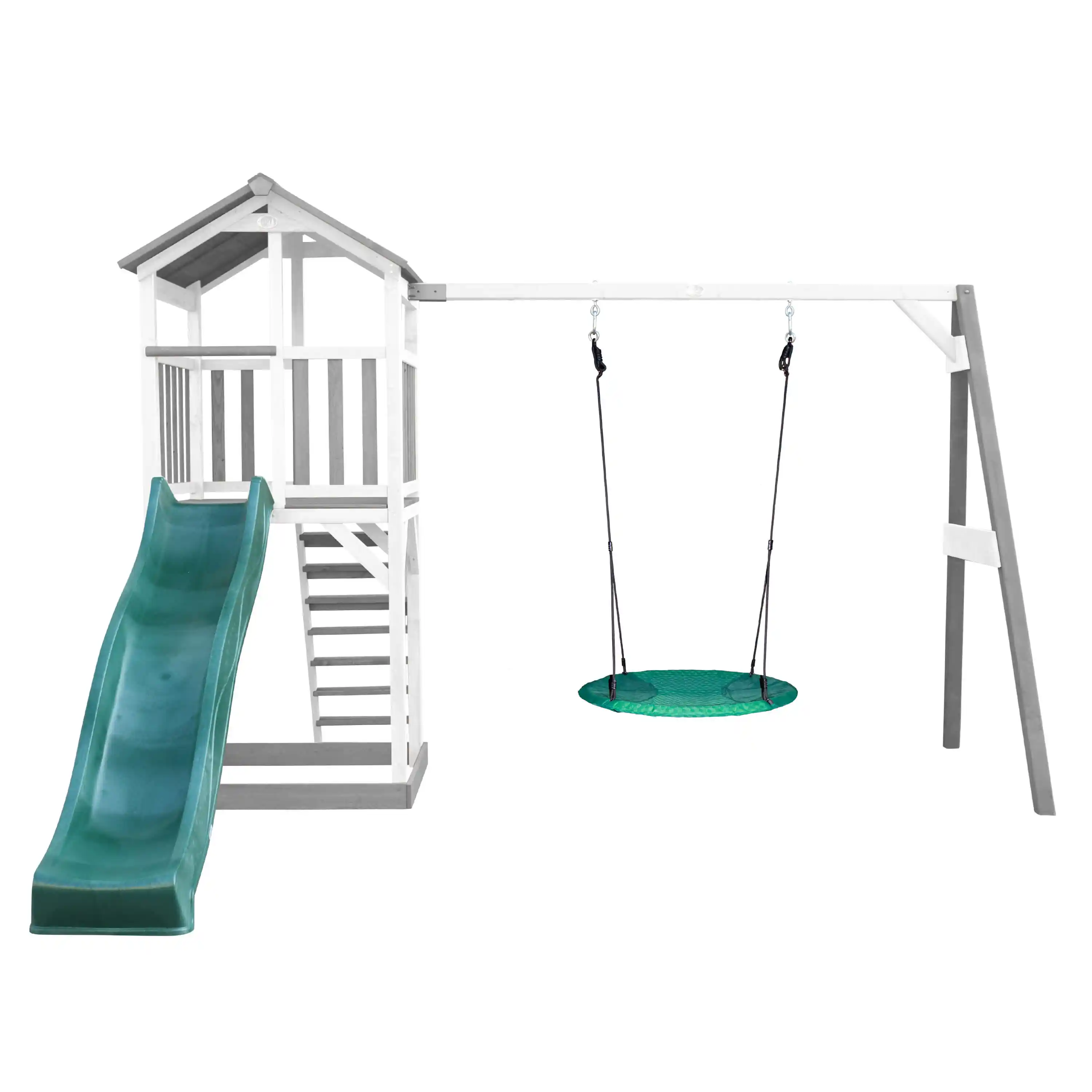AXI Beach Tower Speeltoren met Summer Nestschommel Grijs/wit - Groene Glijbaan