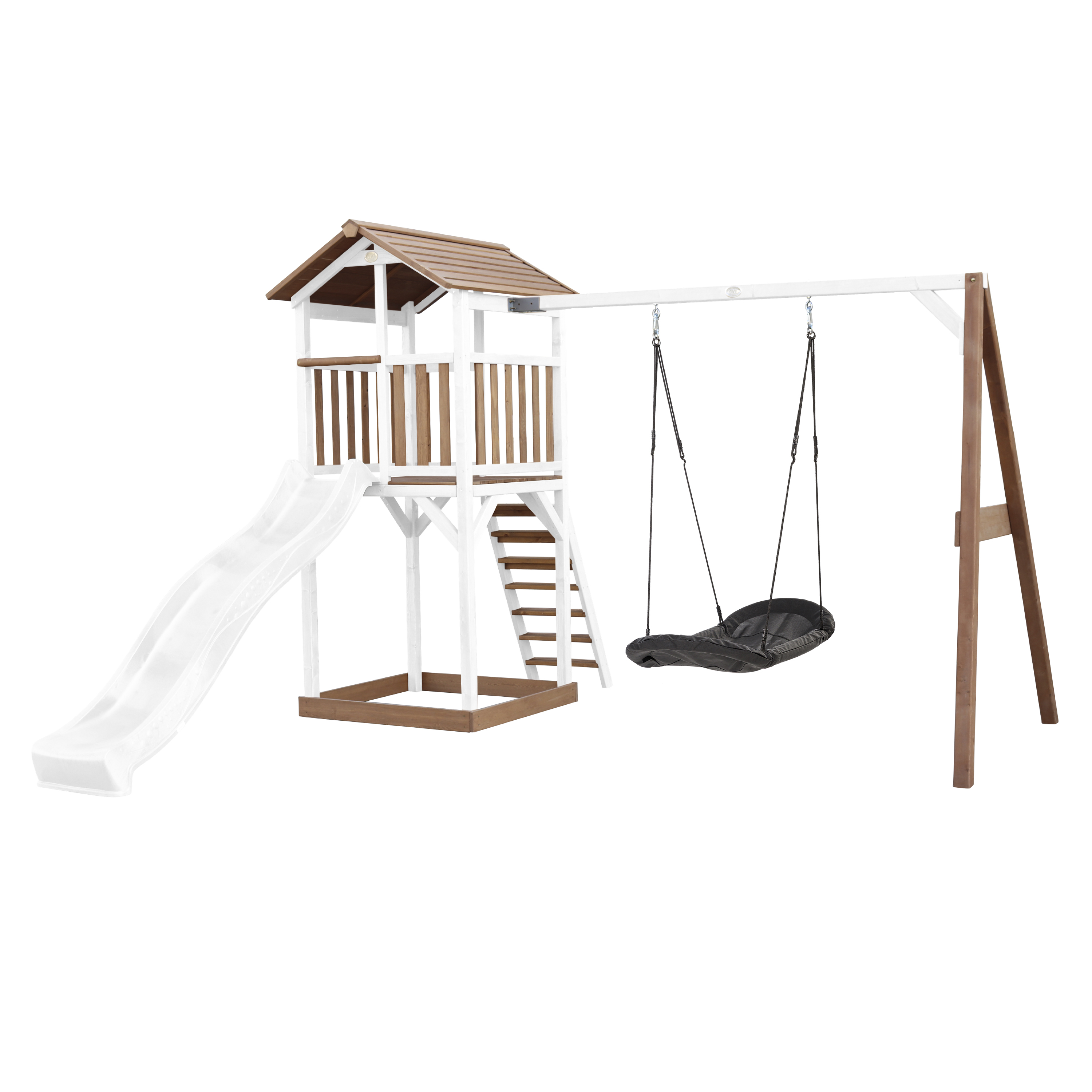 AXI Beach Tower with Roxy Nest Swing Set Brown/White - White Slide-8717973939276 AXI Beach Tower with Roxy Nest Swing Set Brown/White - White Slide