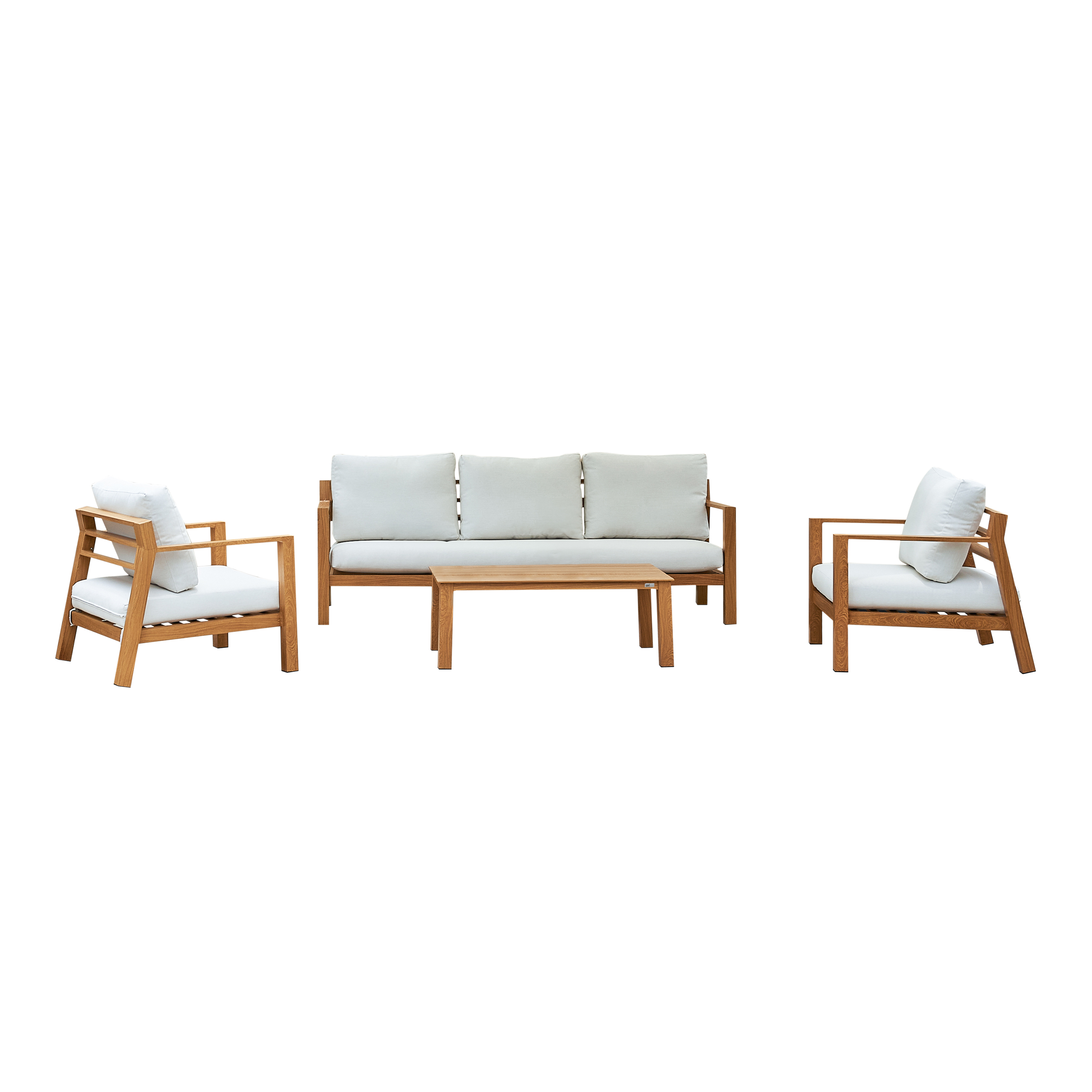 AXI Orla Lounge Set 4-teilig mit Bank, Tisch und 2 Stühlen – Holzoptik und Beige