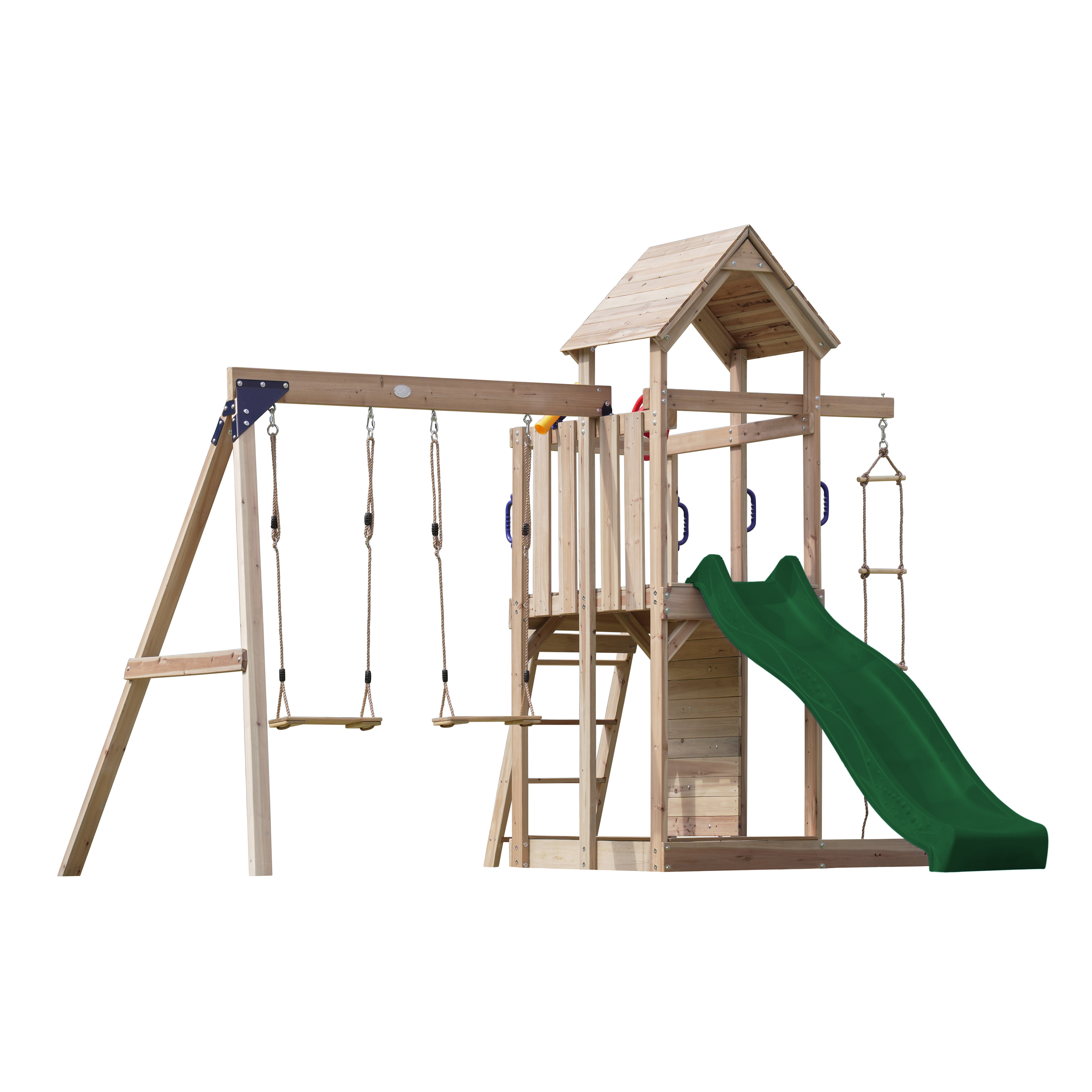 AXI Moos Climbing Frame with Double Swing Set - Green Slide