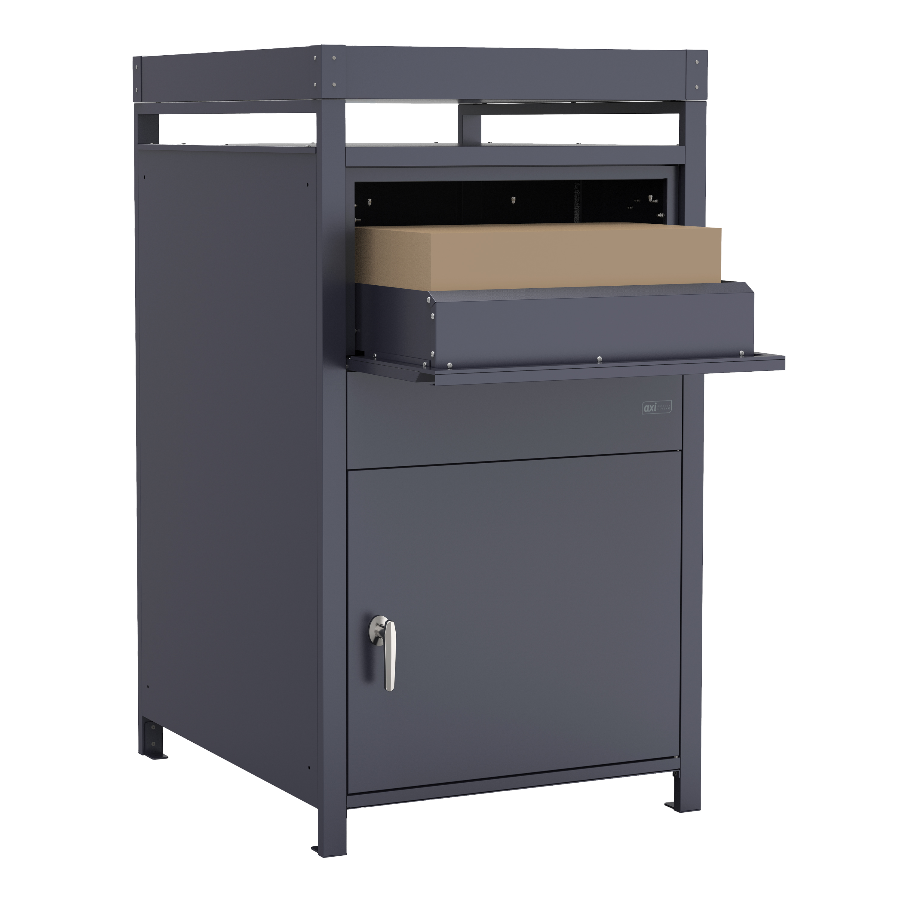 AXI Leon Bin Storage with Louis Parcel Postbox Anthracite – 3 Garbage Bins