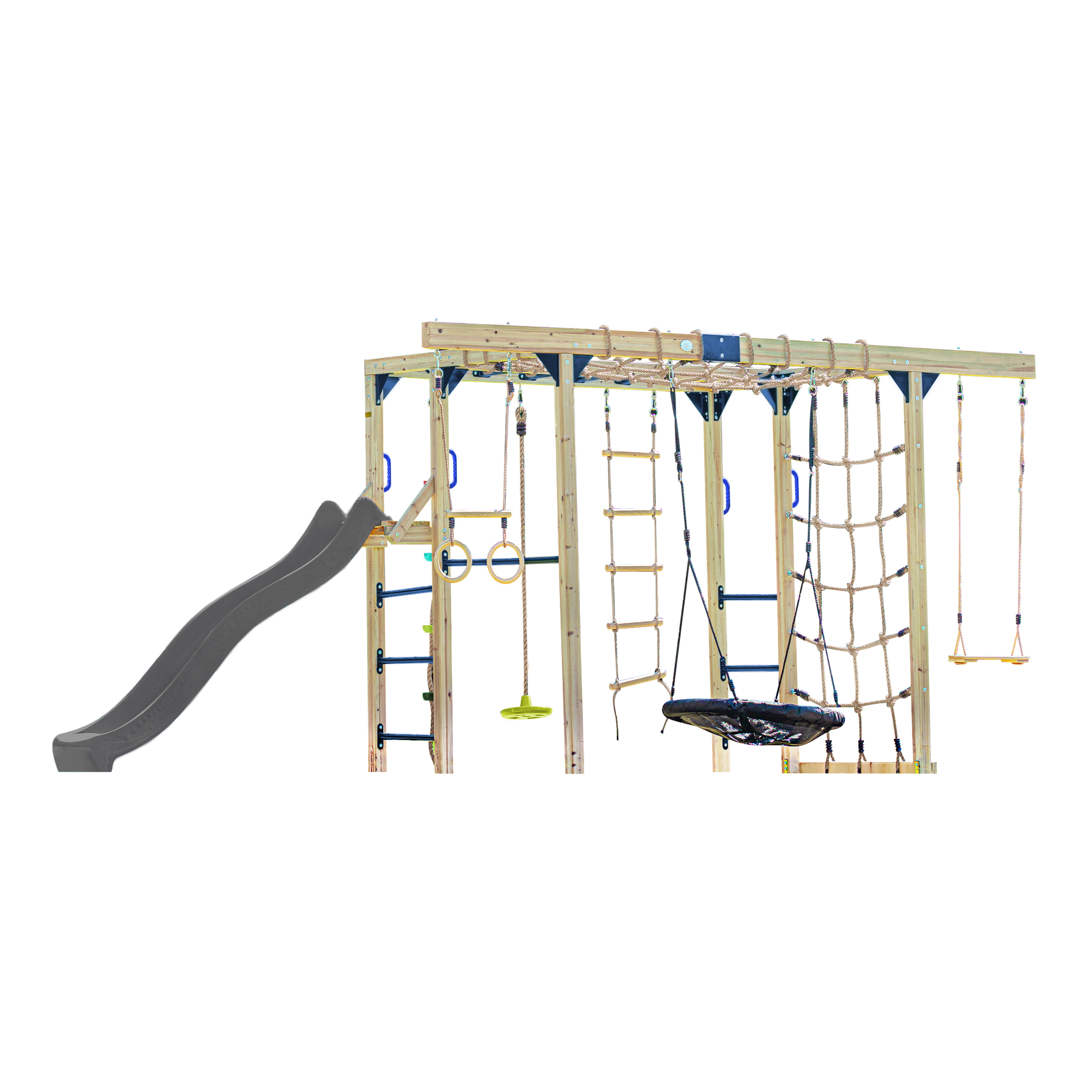 AXI Boris Wooden Playcentre with Swings, Trapeze, Climbing Nets and Monkey Bars – Grey Slide