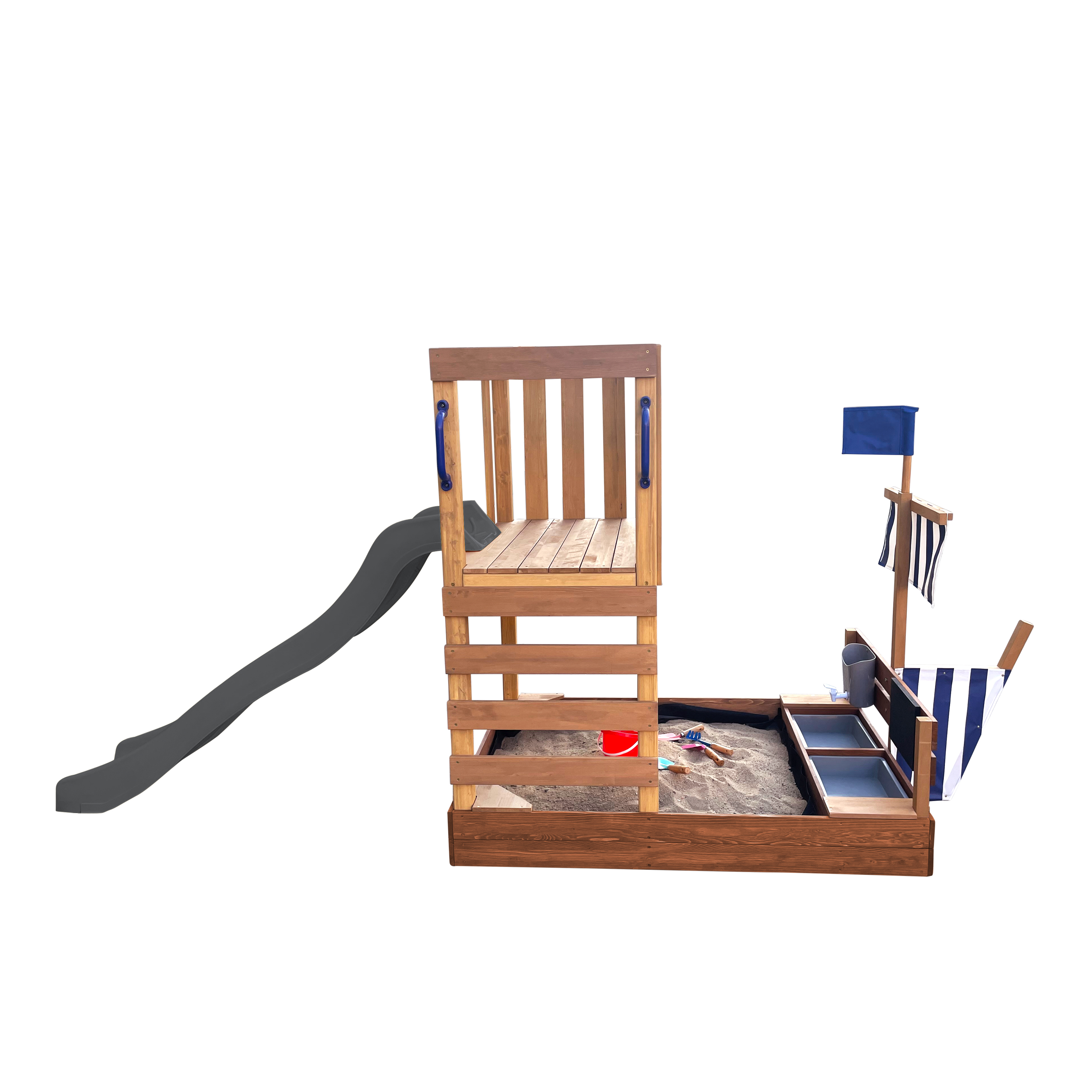 AXI Vicky Climbing Frame with Sandbox. Play Kitchen & Chalkboard – Grey Slide