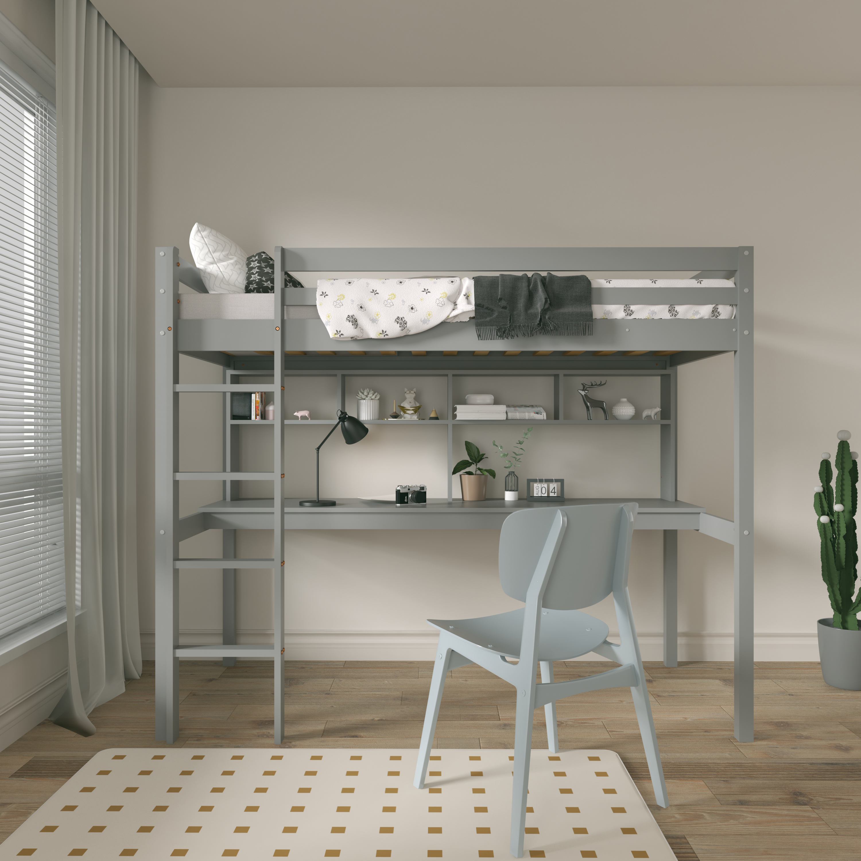 Sunny Sil Loft Bed with Desk Grey – With Mattress