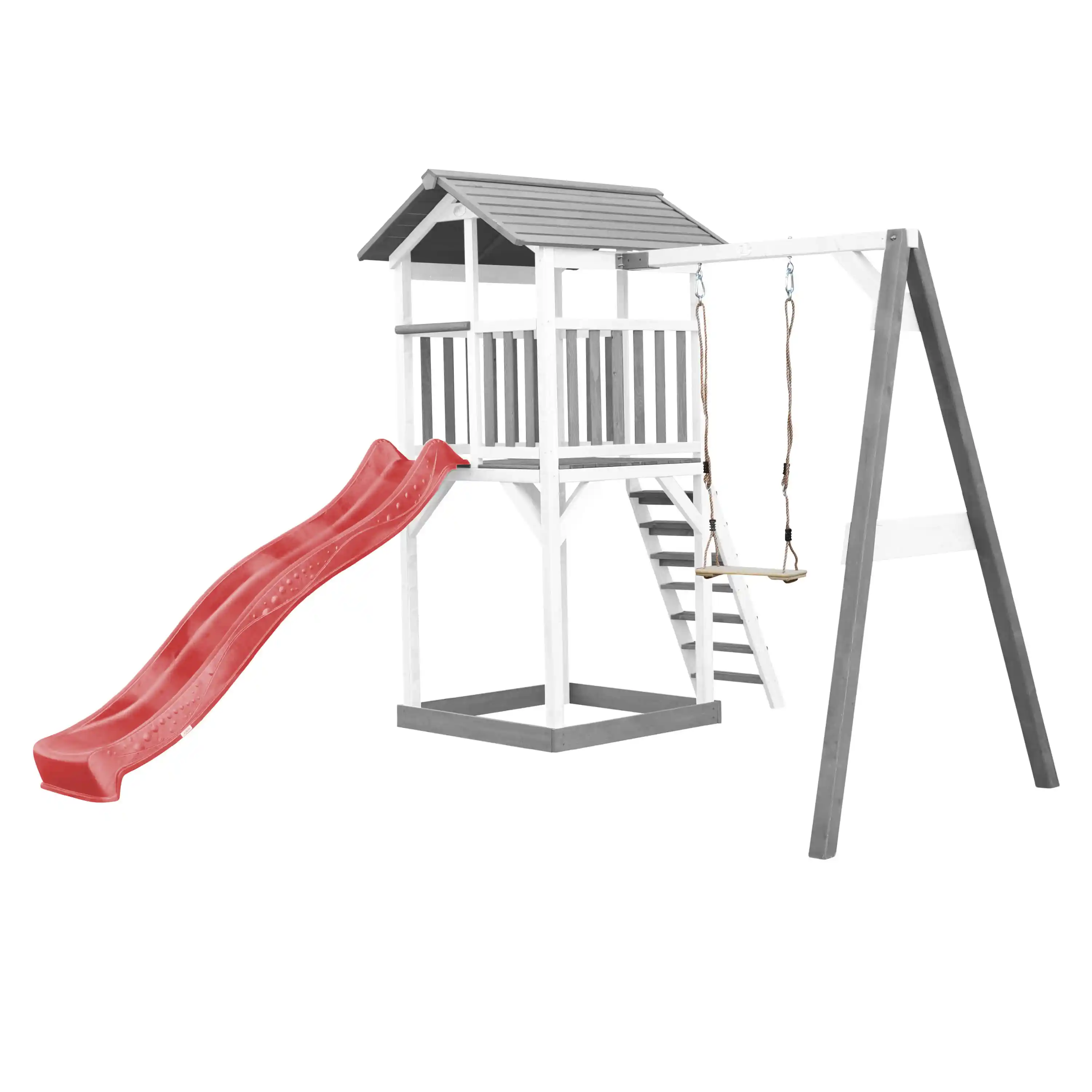 AXI Beach Tower Speeltoren met Enkele Schommel Grijs/wit - Rode Glijbaan