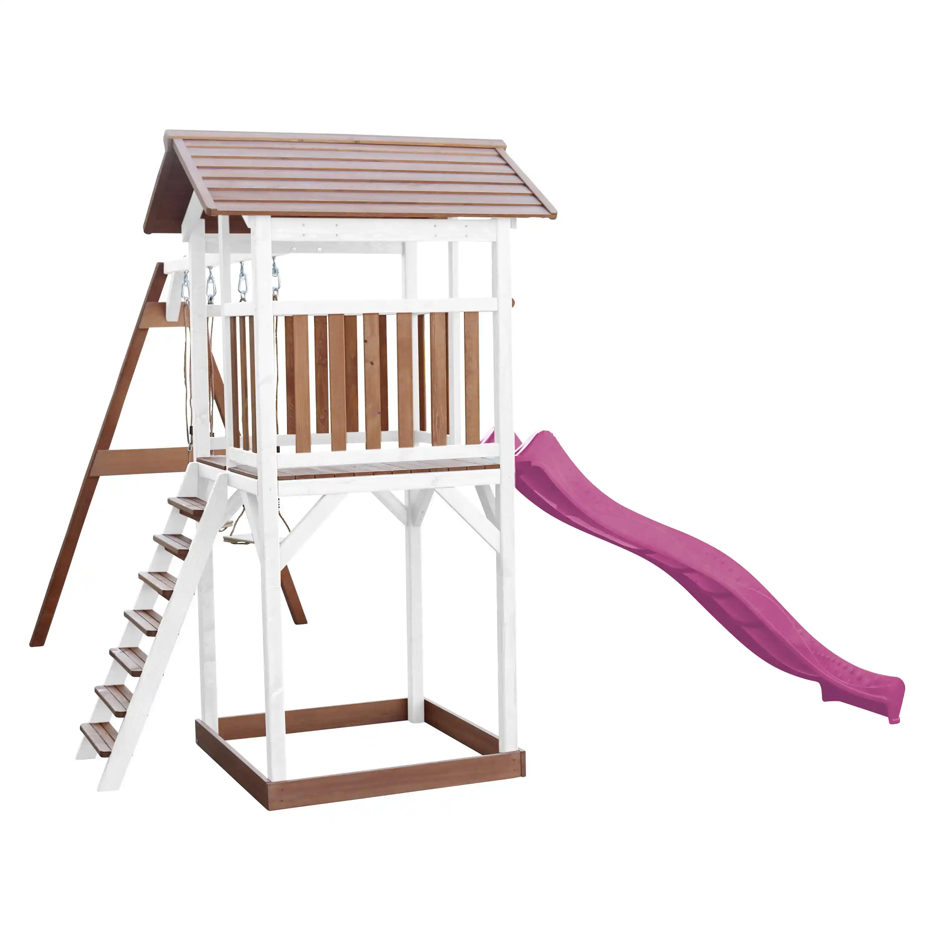 AXI Beach Tower Speeltoren met Dubbele Schommel Bruin/wit - Paarse Glijbaan