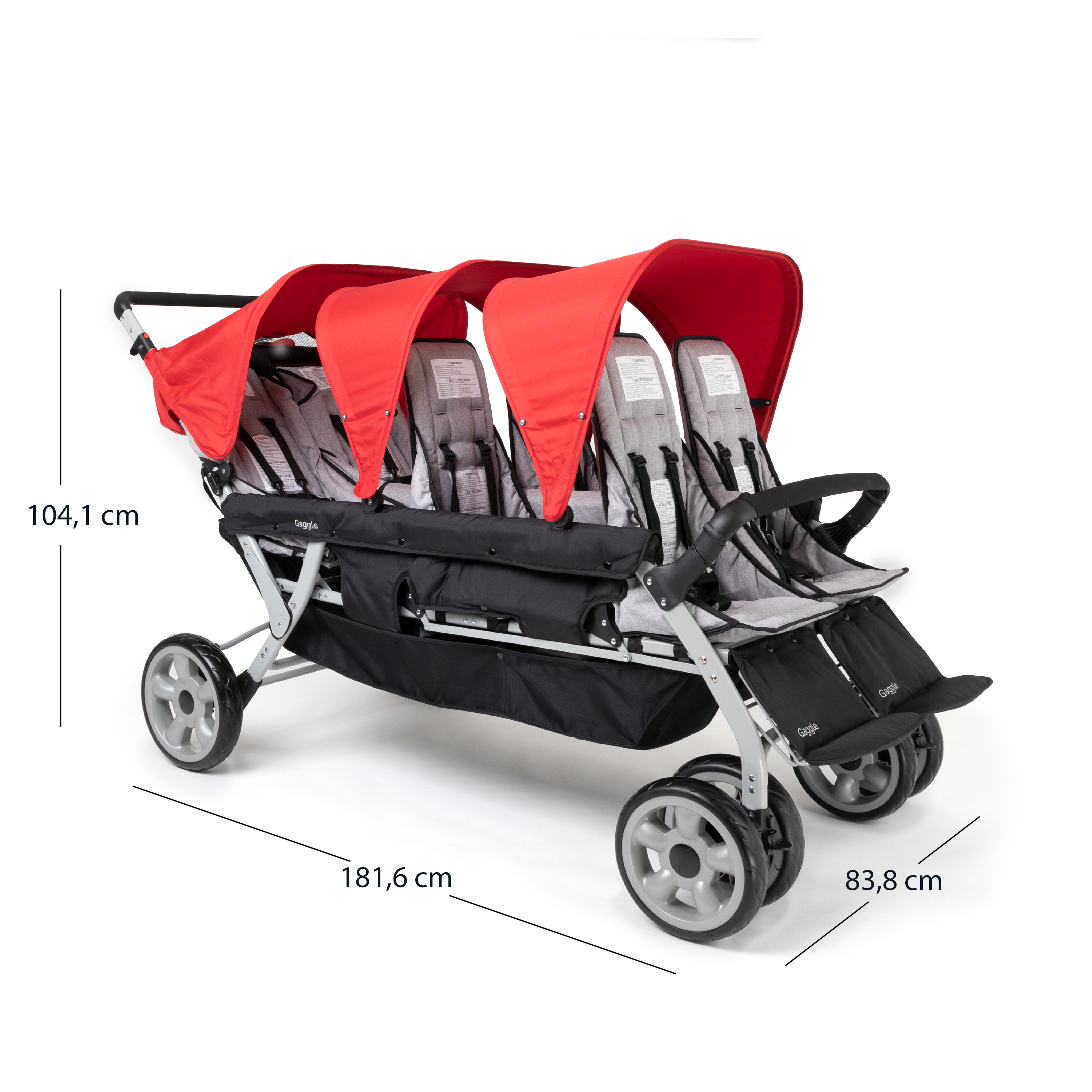 Gaggle Jamboree Folding Stroller for 6 children - Red-0849801015185 Gaggle Jamboree Folding Stroller for 6 children - Red