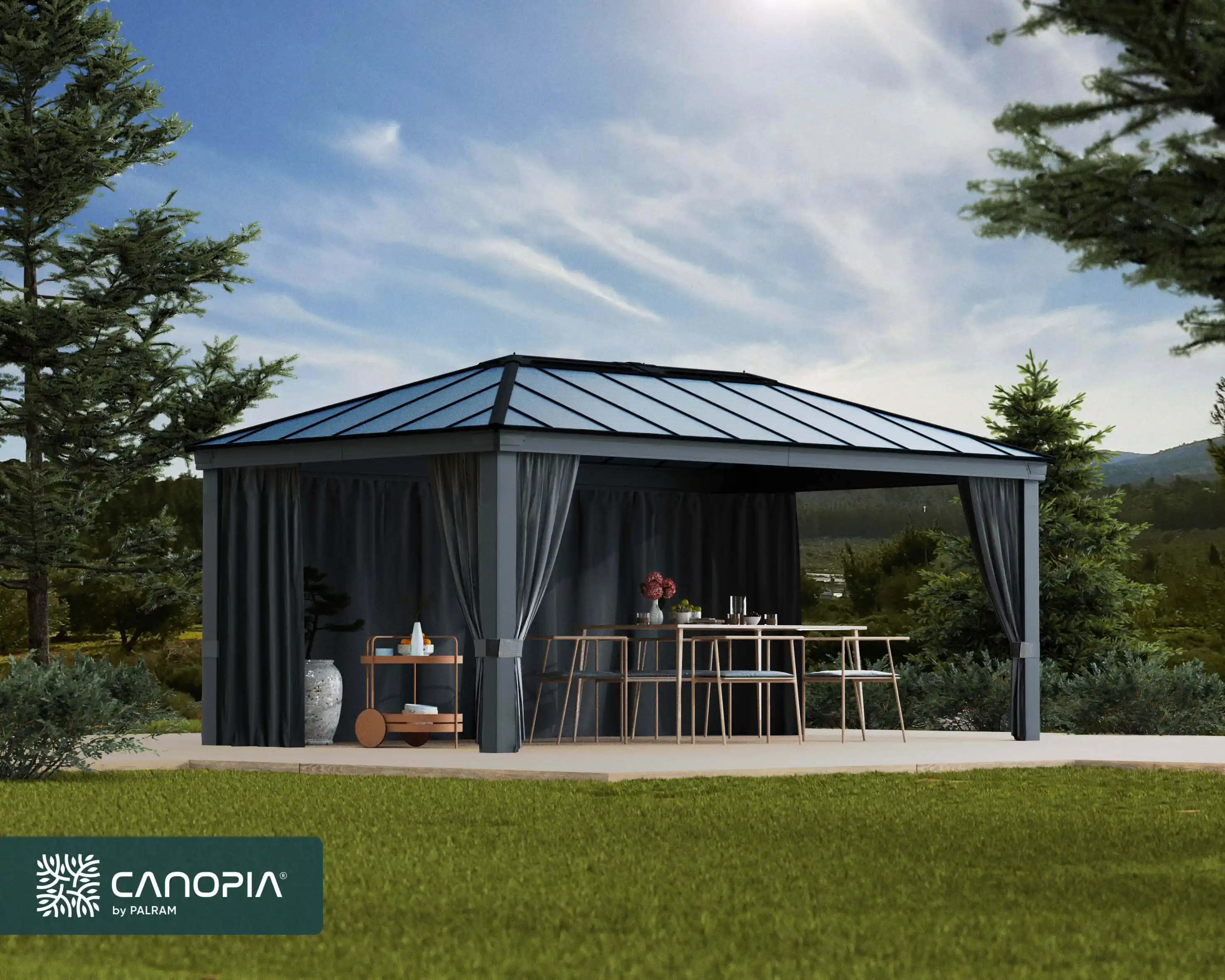 Canopia Gordijnset voor Dallas tuinpaviljoen 600X360 Donkergrijs