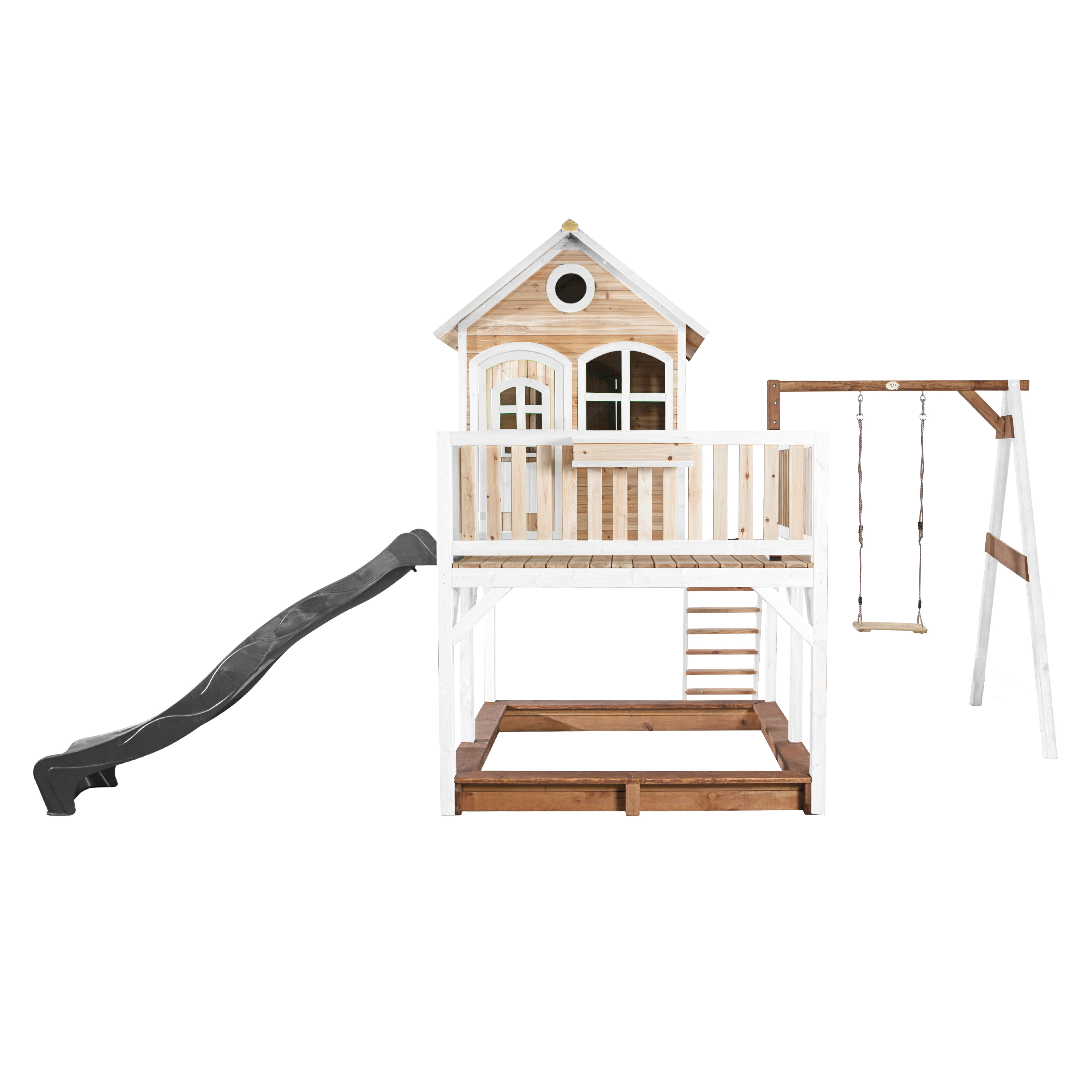AXI Liam Playhouse with Single Swing Set Brown/White - Grey Slide-8717973937500 AXI Liam Playhouse with Single Swing Set Brown/White - Grey Slide