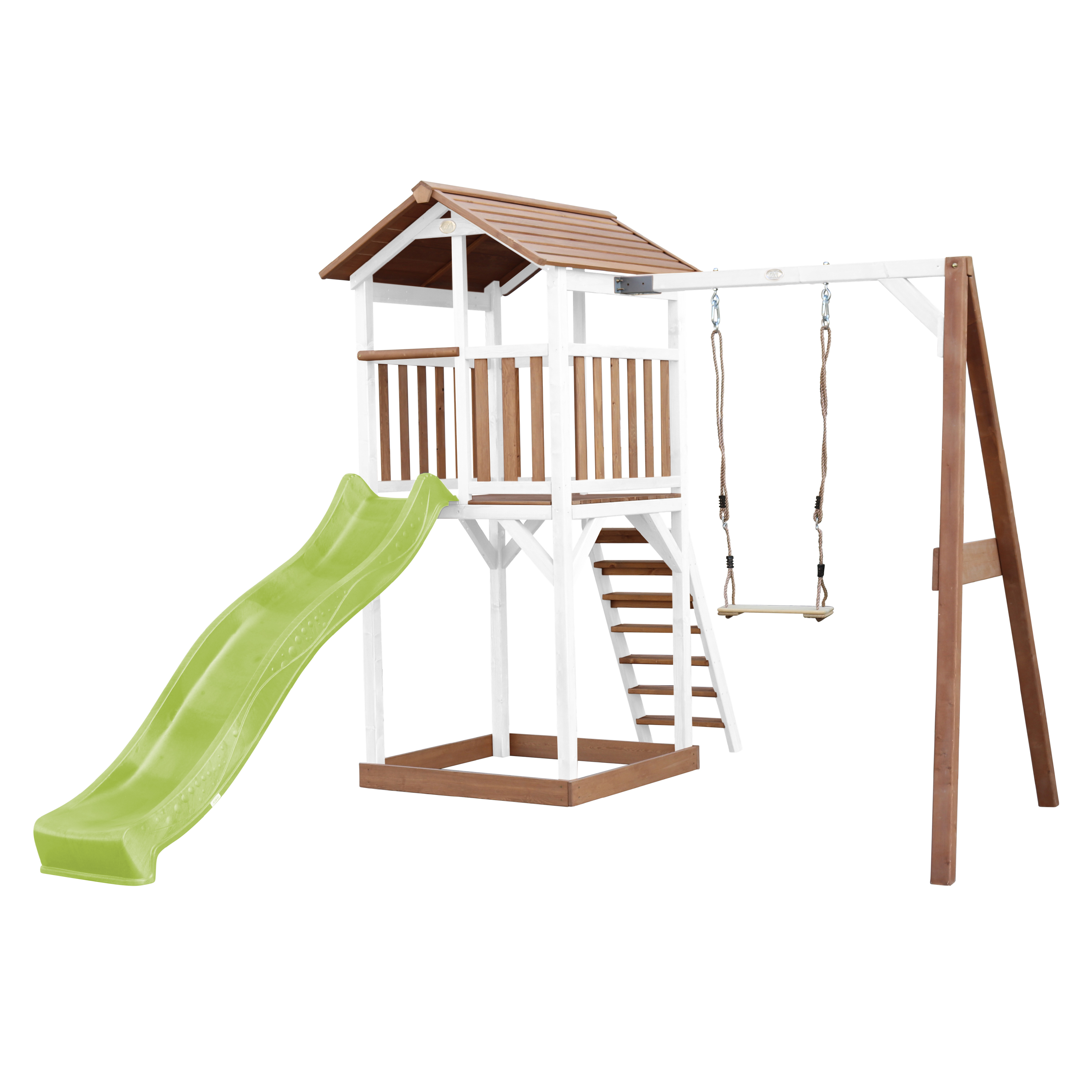 AXI Beach Tower with Single Swing Set Brown/White - Lime Green Slide-8720365061615 AXI Beach Tower with Single Swing Set Brown/White - Lime Green Slide