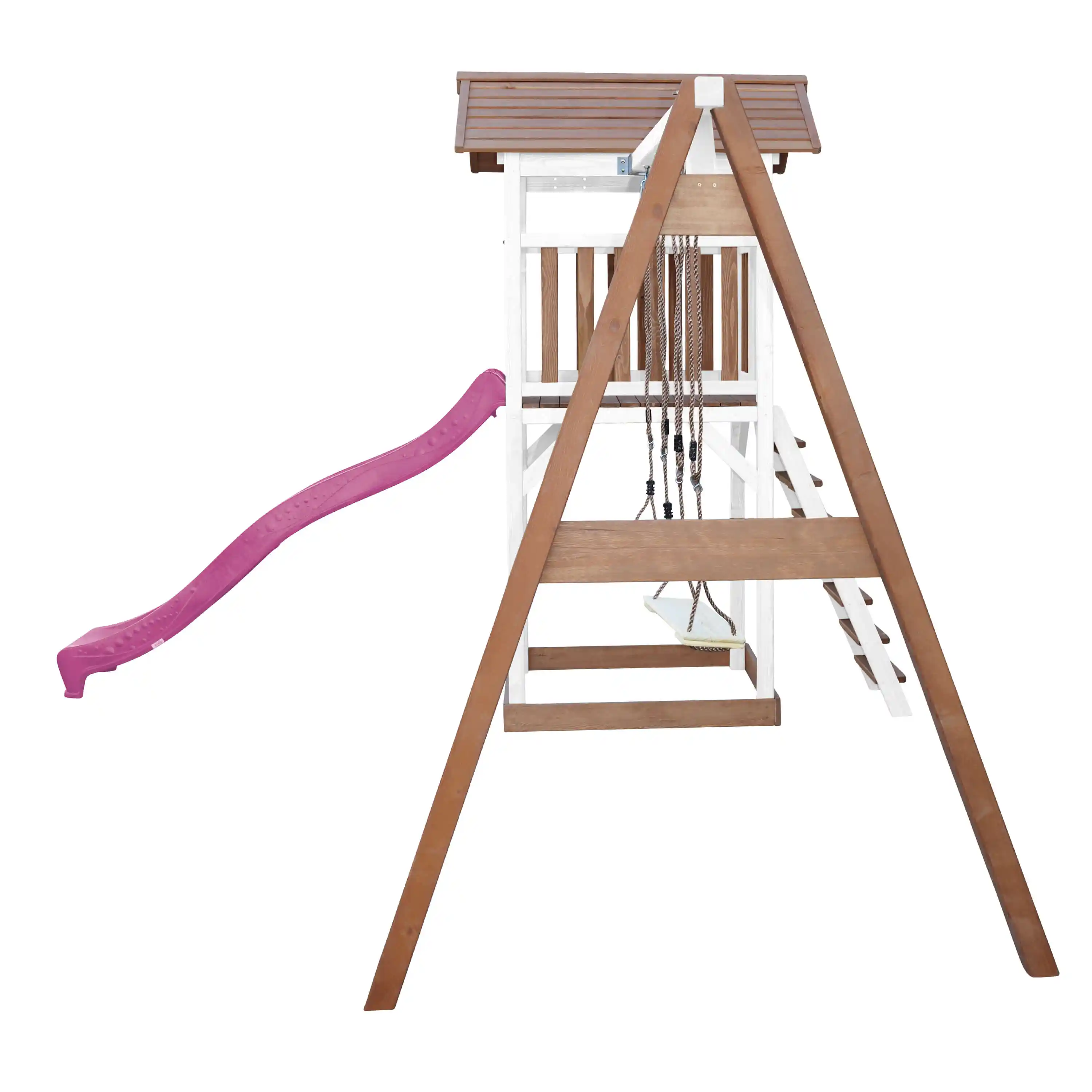 AXI Beach Tower Speeltoren met Dubbele Schommel Bruin/wit - Paarse Glijbaan