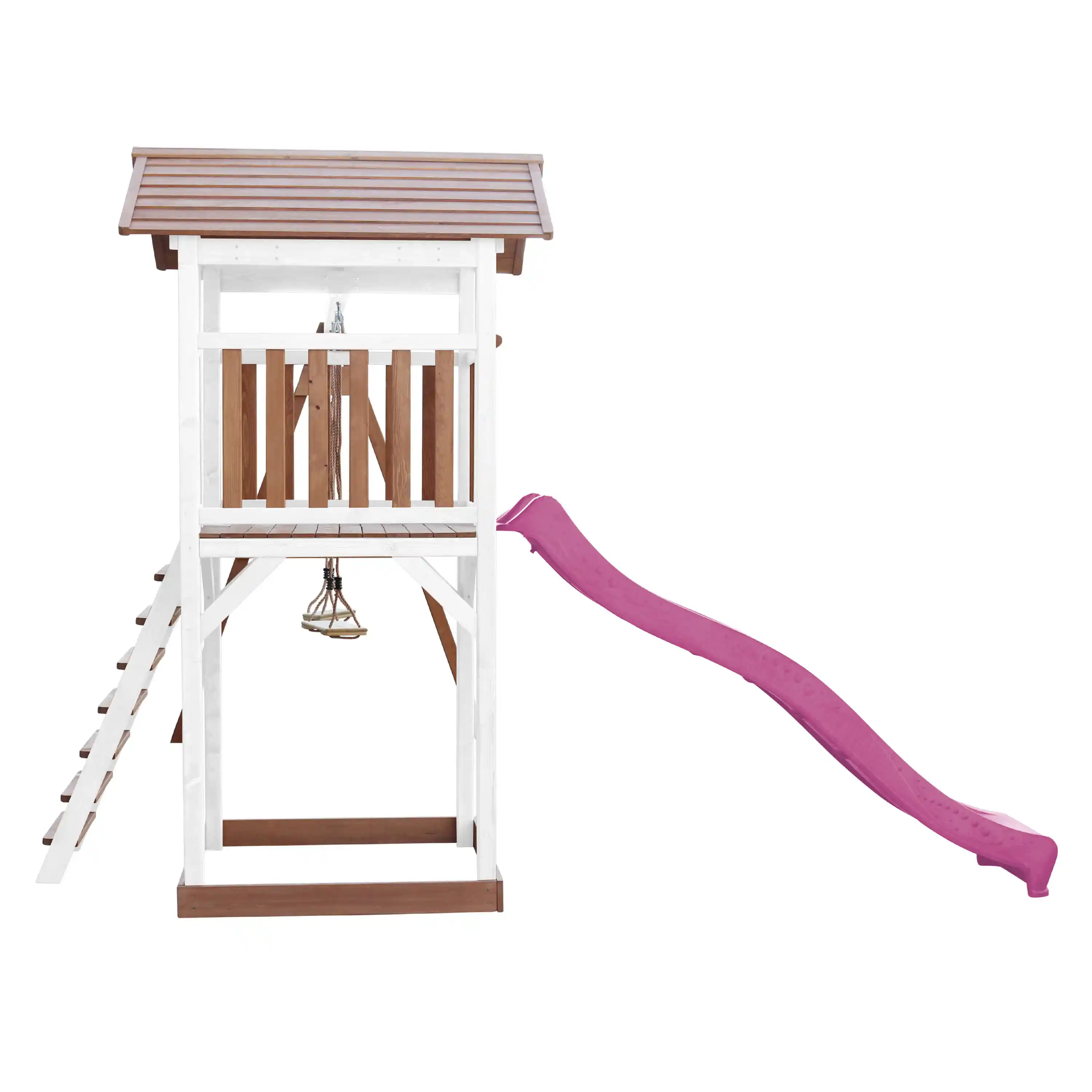 AXI Beach Tower Speeltoren met Dubbele Schommel Bruin/wit - Paarse Glijbaan