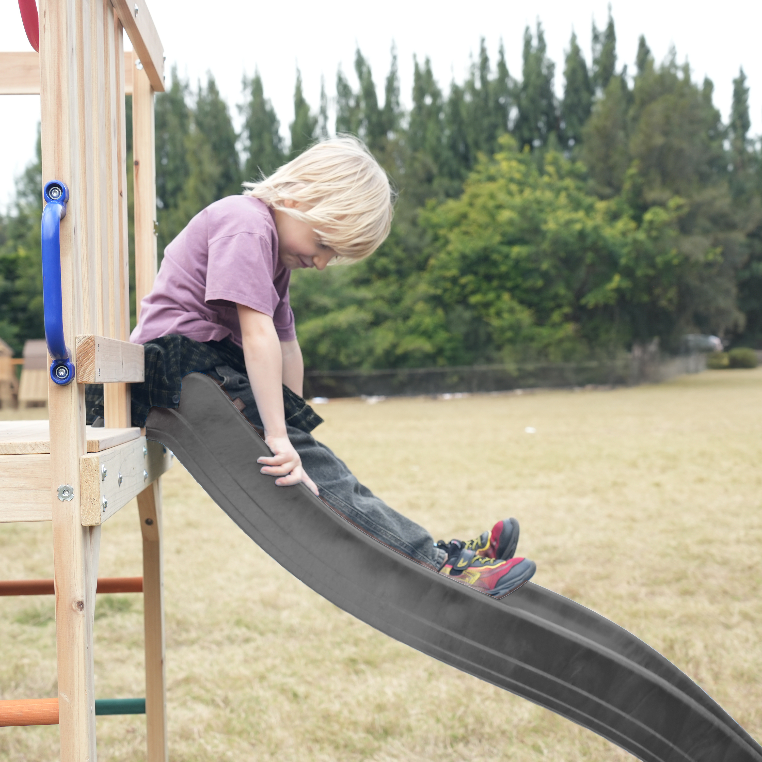 AXI Sam Climbing Frame with Climbing Wall, Climbing Net and Monkey Bars – Grey Slide