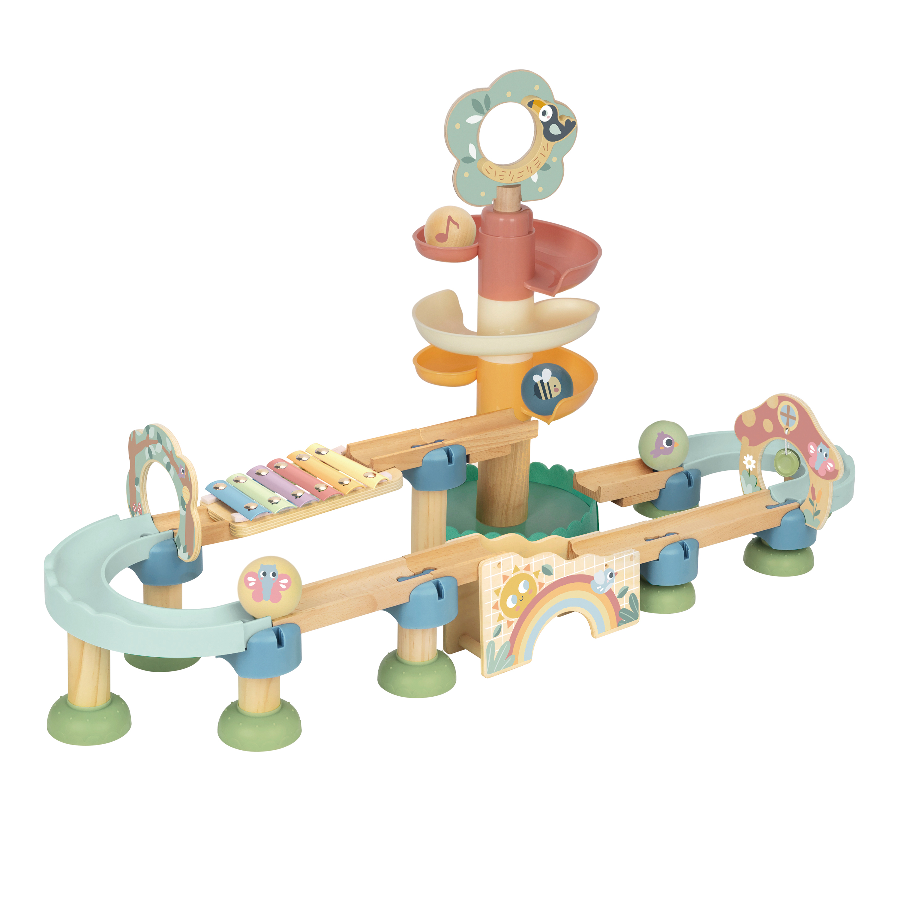 Tooky Toy Baby Murmelbahn aus Holz - Pastellfarben