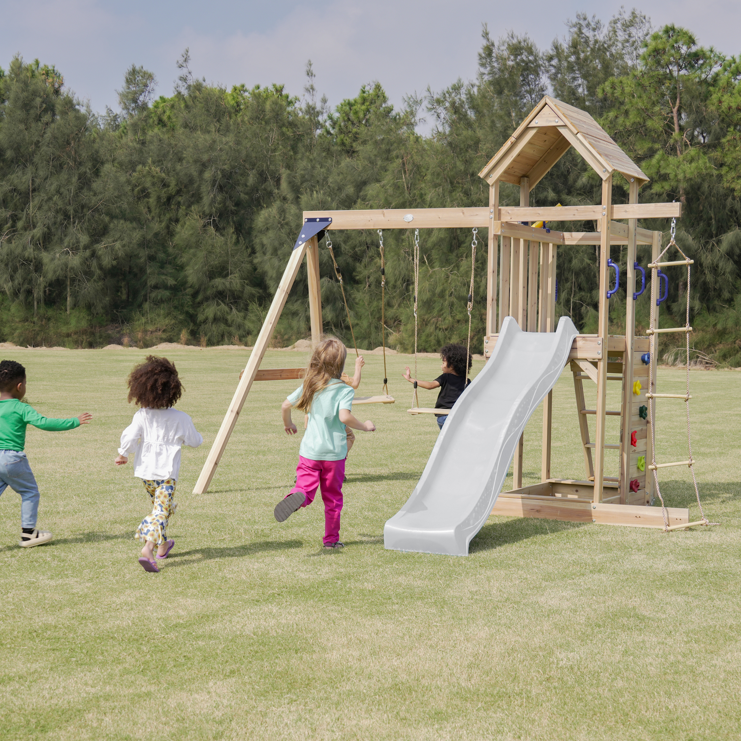 AXI Moos Climbing Frame with Double Swing Set - White Slide-8720365064531 AXI Moos Climbing Frame with Double Swing Set - White Slide