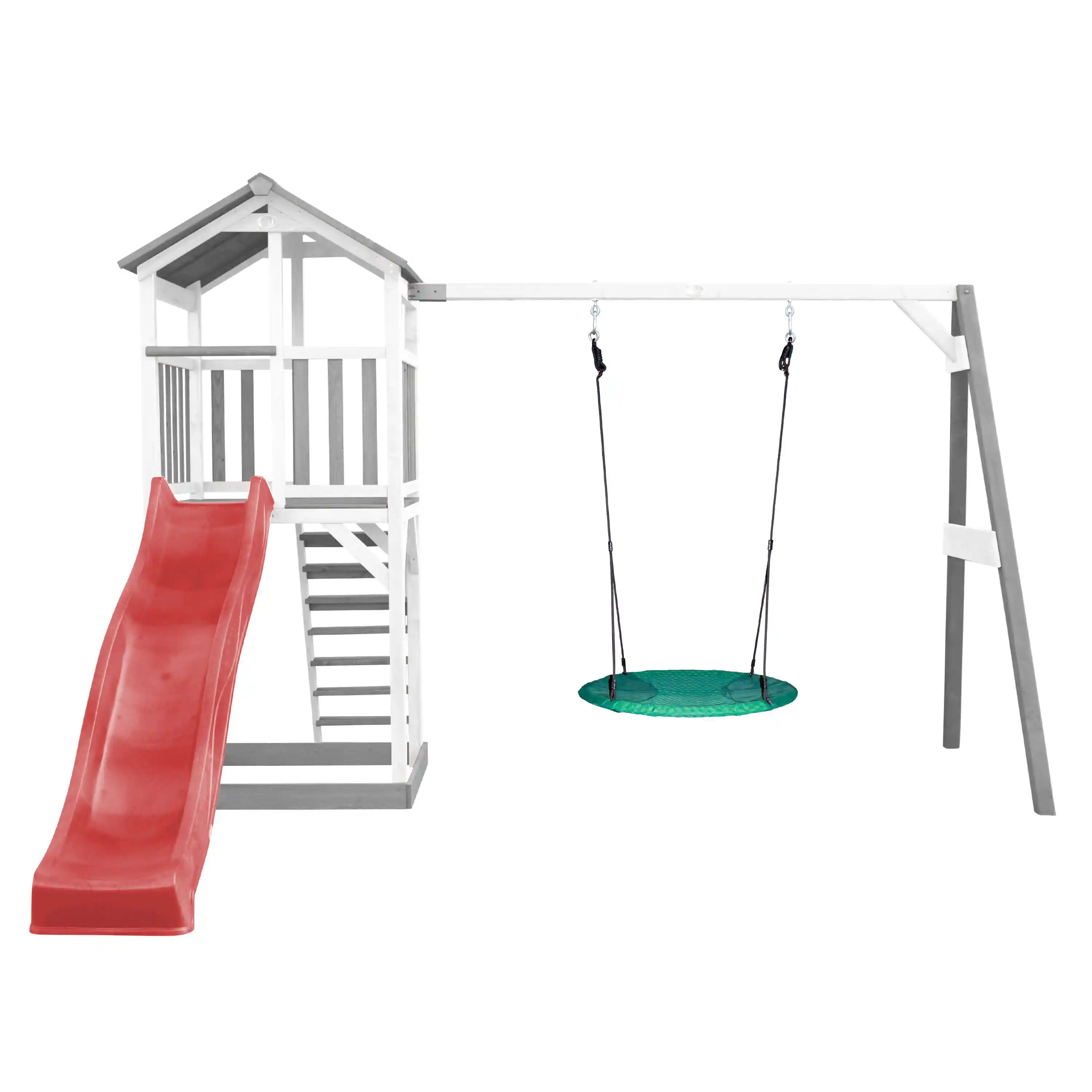 AXI Beach Tower Speeltoren met Summer Nestschommel Grijs/wit - Rode Glijbaan
