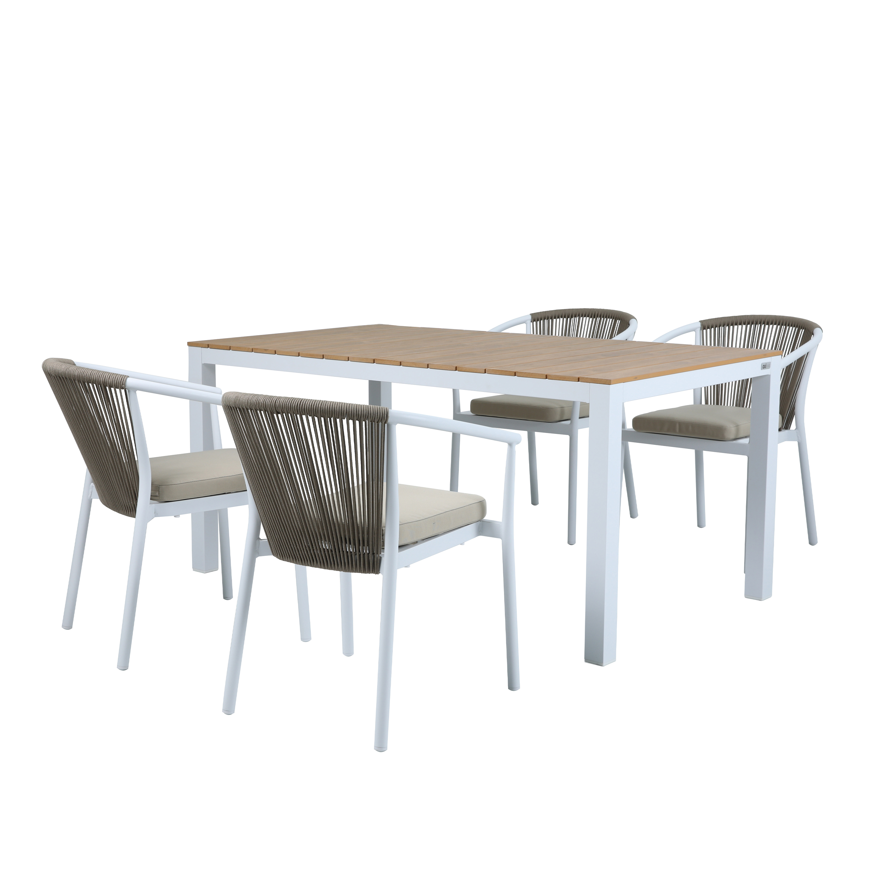 AXI Suvi Gartenset mit 4 Stühlen – Weiß mit Teak-look Polywood 