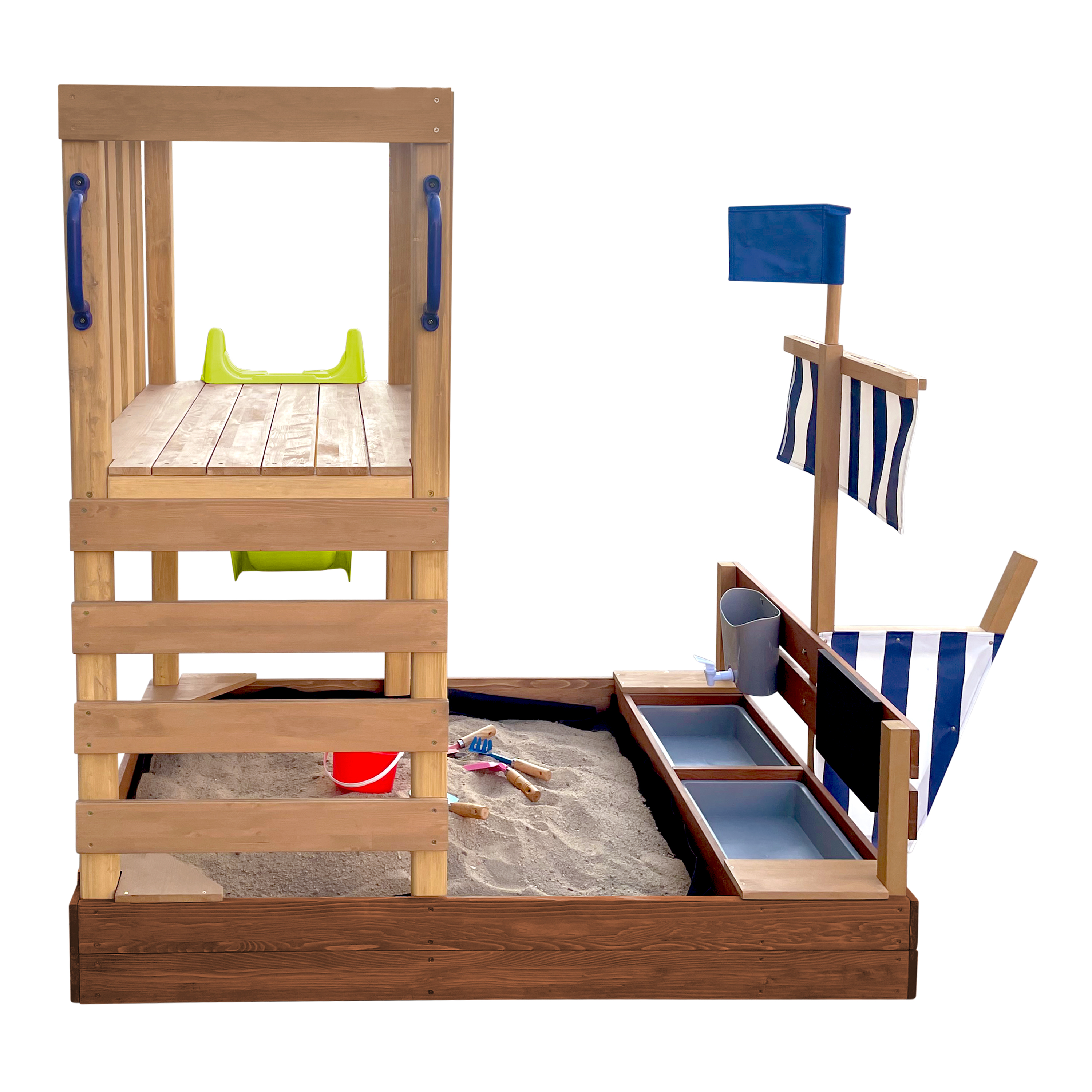 AXI Vicky Climbing Frame with Sandbox. Play Kitchen & Chalkboard – Lime Green Slide