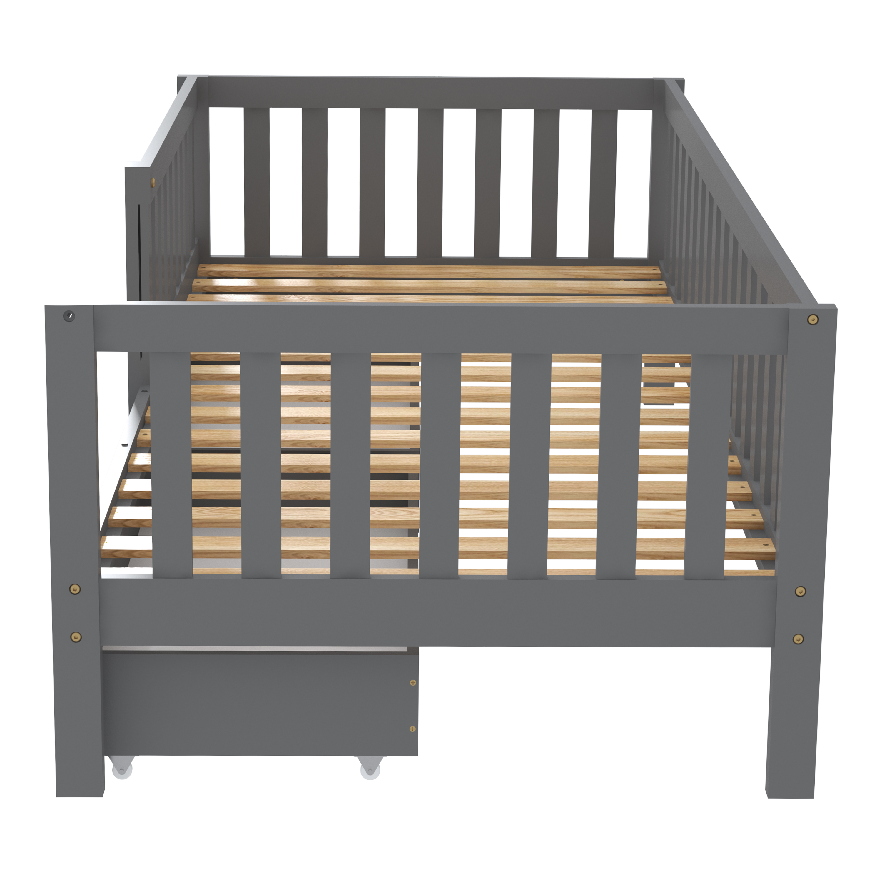 Sunny Isa Kids Bed with 2 Storage Drawers and Guardrail Grey – Without Mattress-8720365068560 Sunny Isa Kids Bed with 2 Storage Drawers and Guardrail Grey – Without Mattress