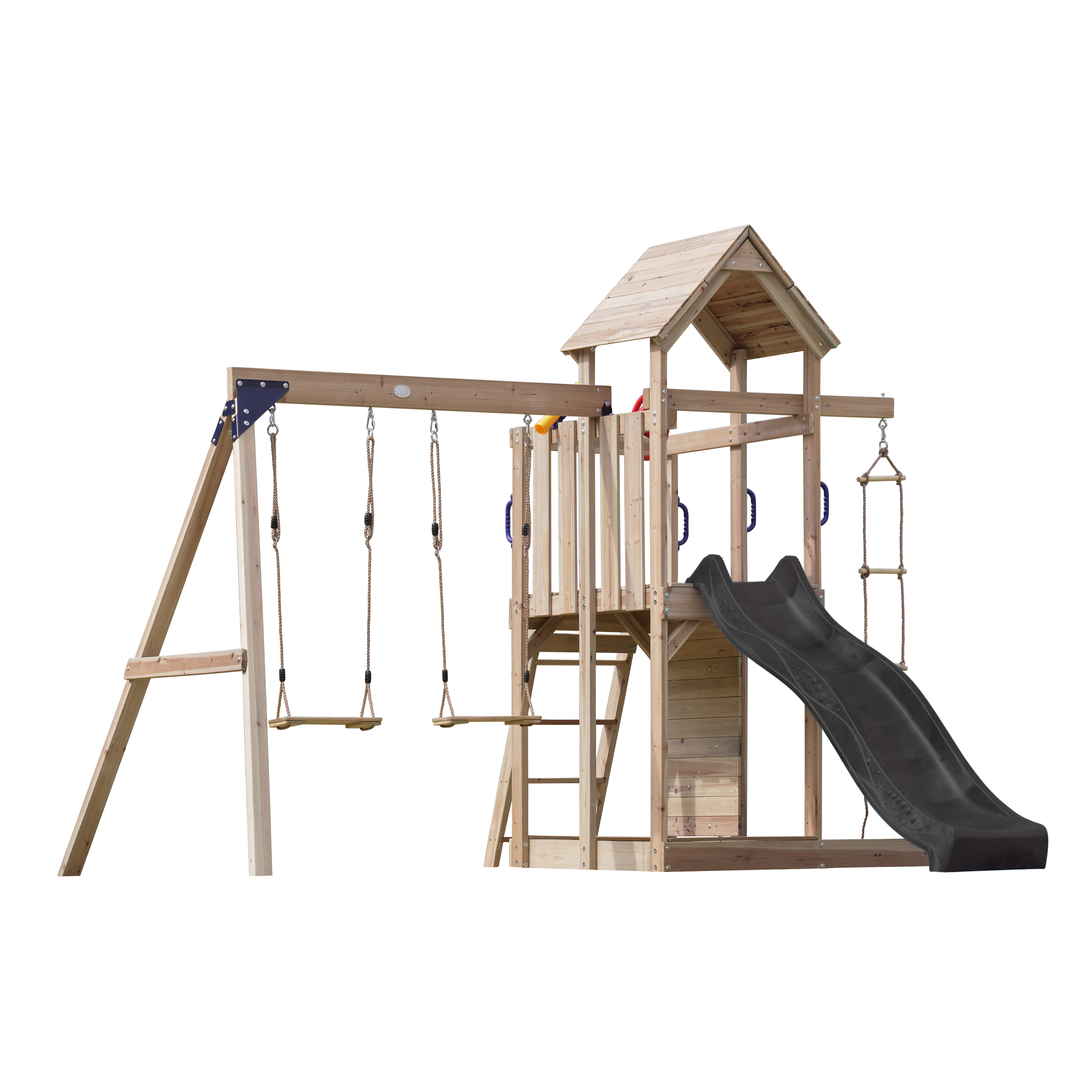 AXI Moos Climbing Frame with Double Swing Set - Grey Slide