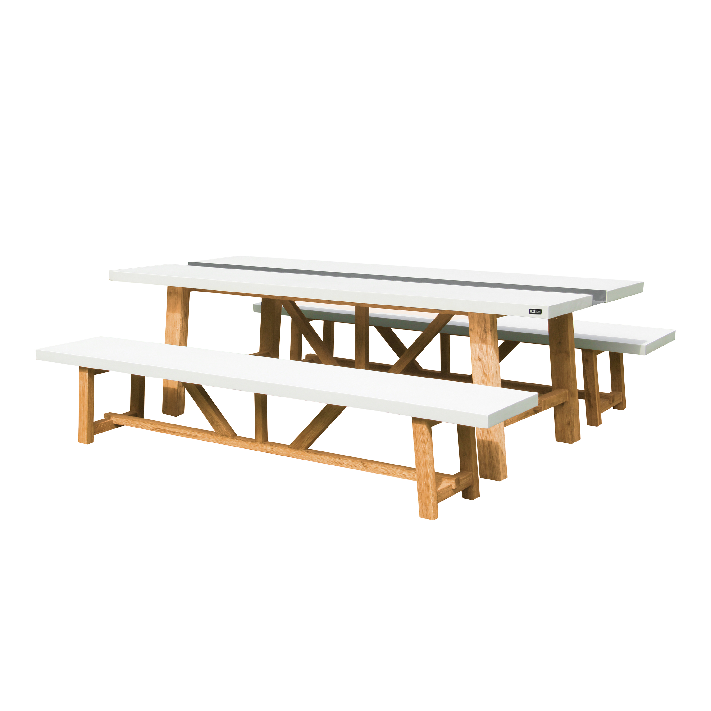 AXI Aaron Garden Set with 2 benches – Acacia wood / Limestone-look