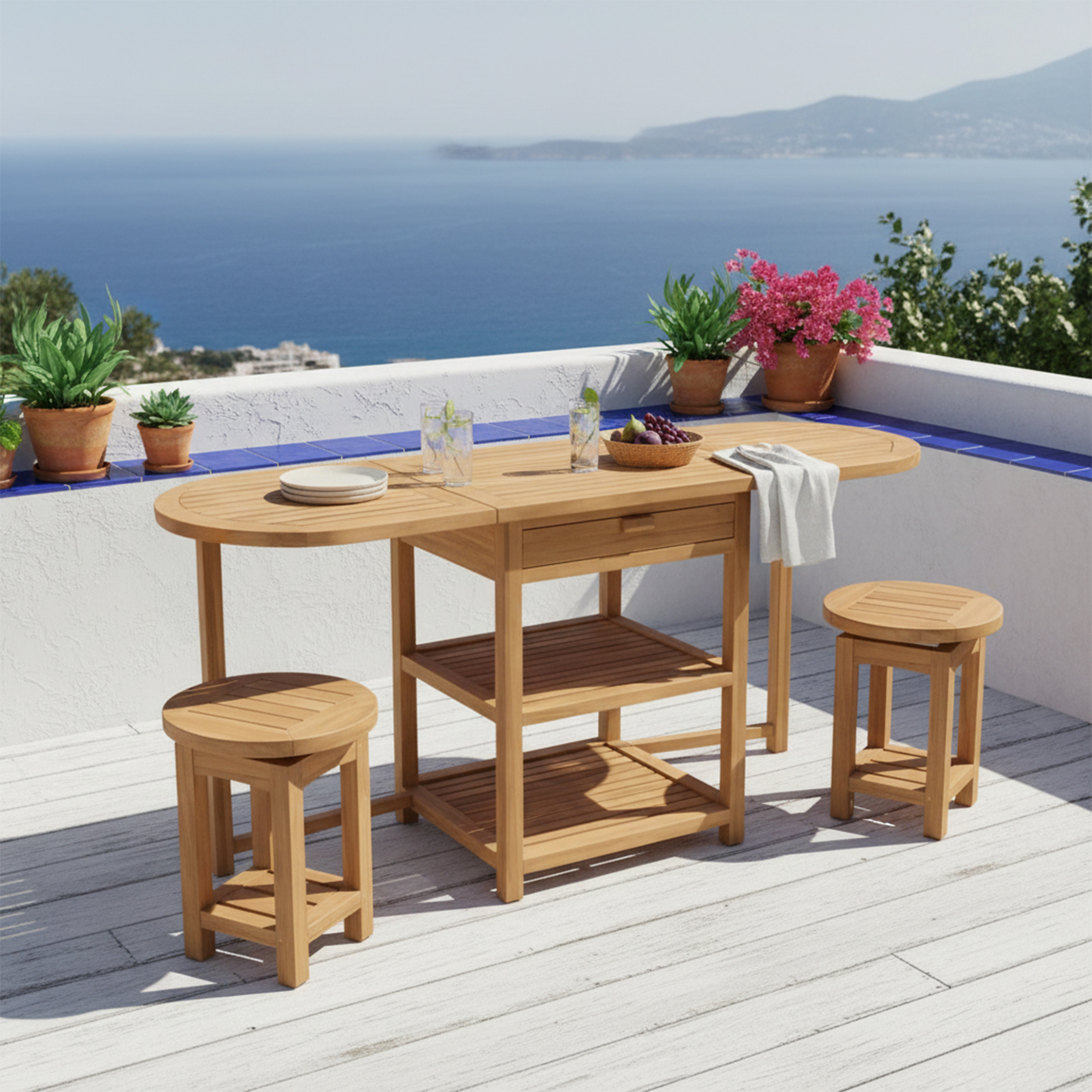 AXI Nomani Foldable Teak Low Bar Set with 2 stools