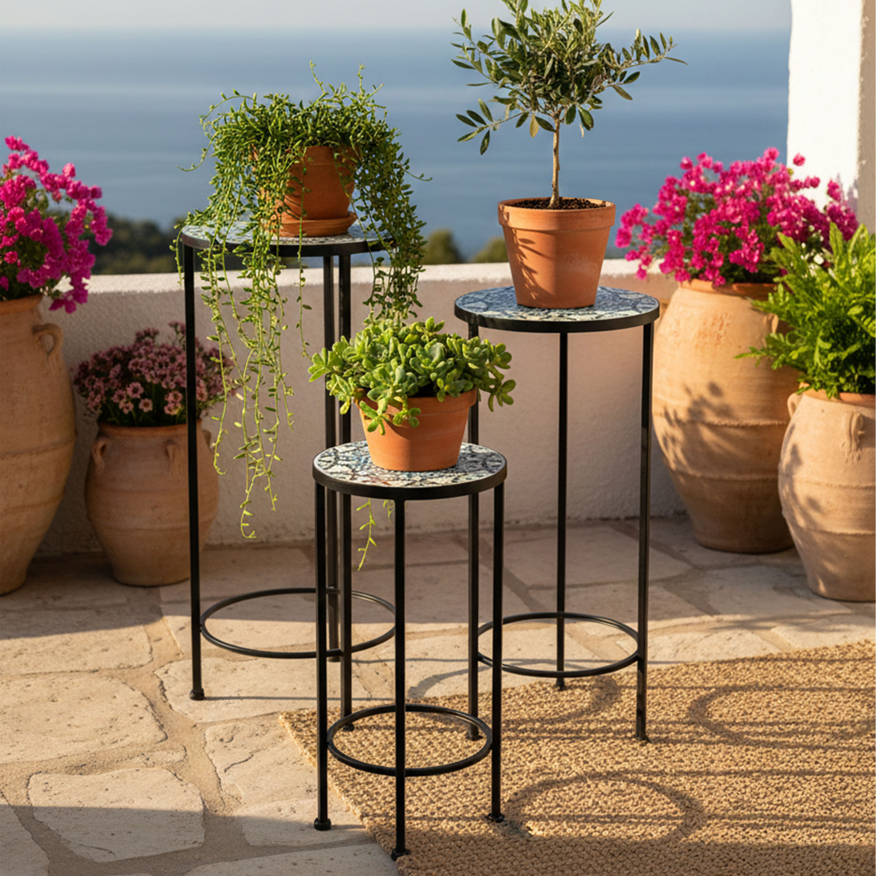 AXI Lola Mosaic Plant Table Round Multicolor – Set of 3