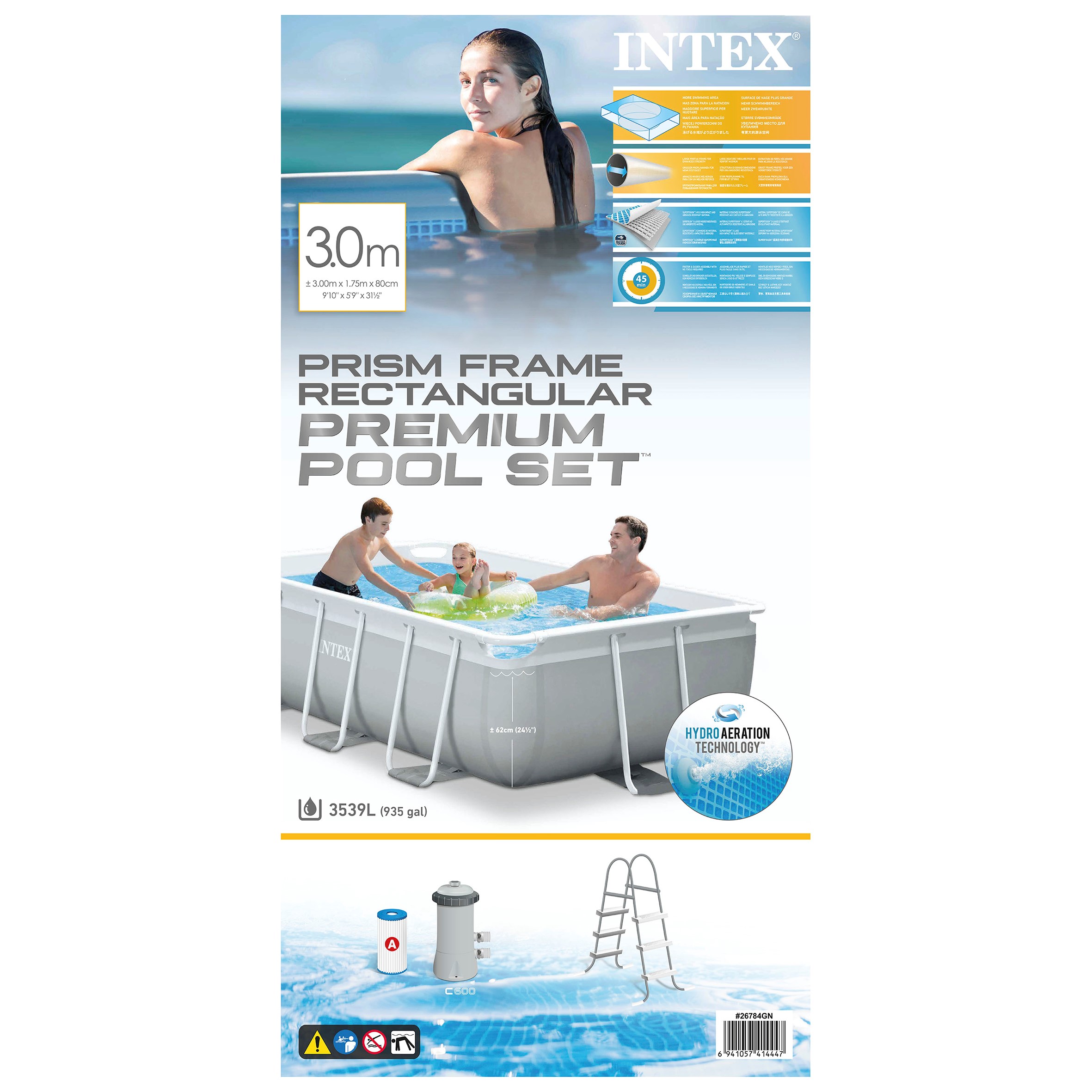 Intex Prism Frame Zwembad rechthoek 300x175x80cm Inclusief filterpomp en trap