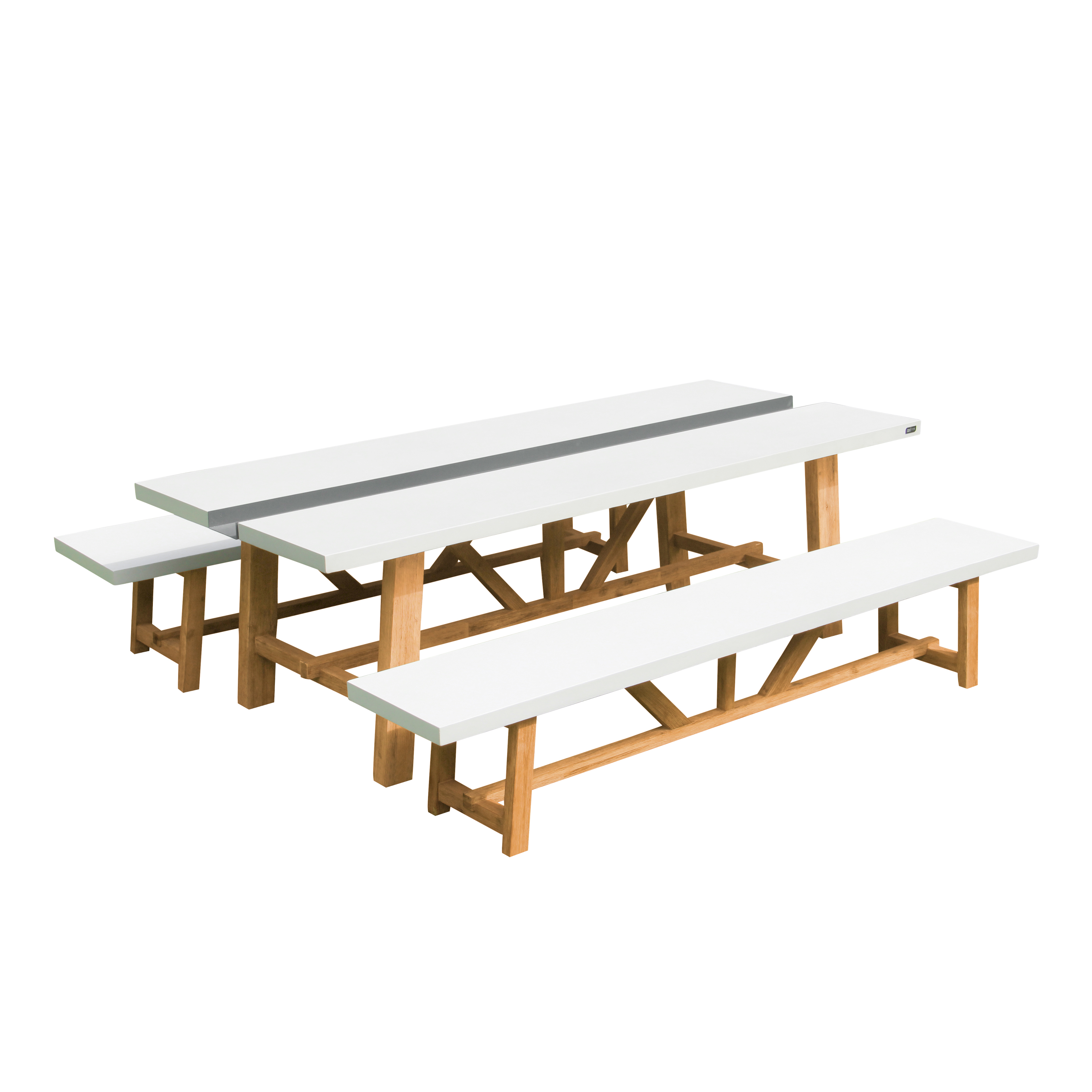 AXI Aaron Garden Set with 2 benches – Acacia wood / Limestone-look