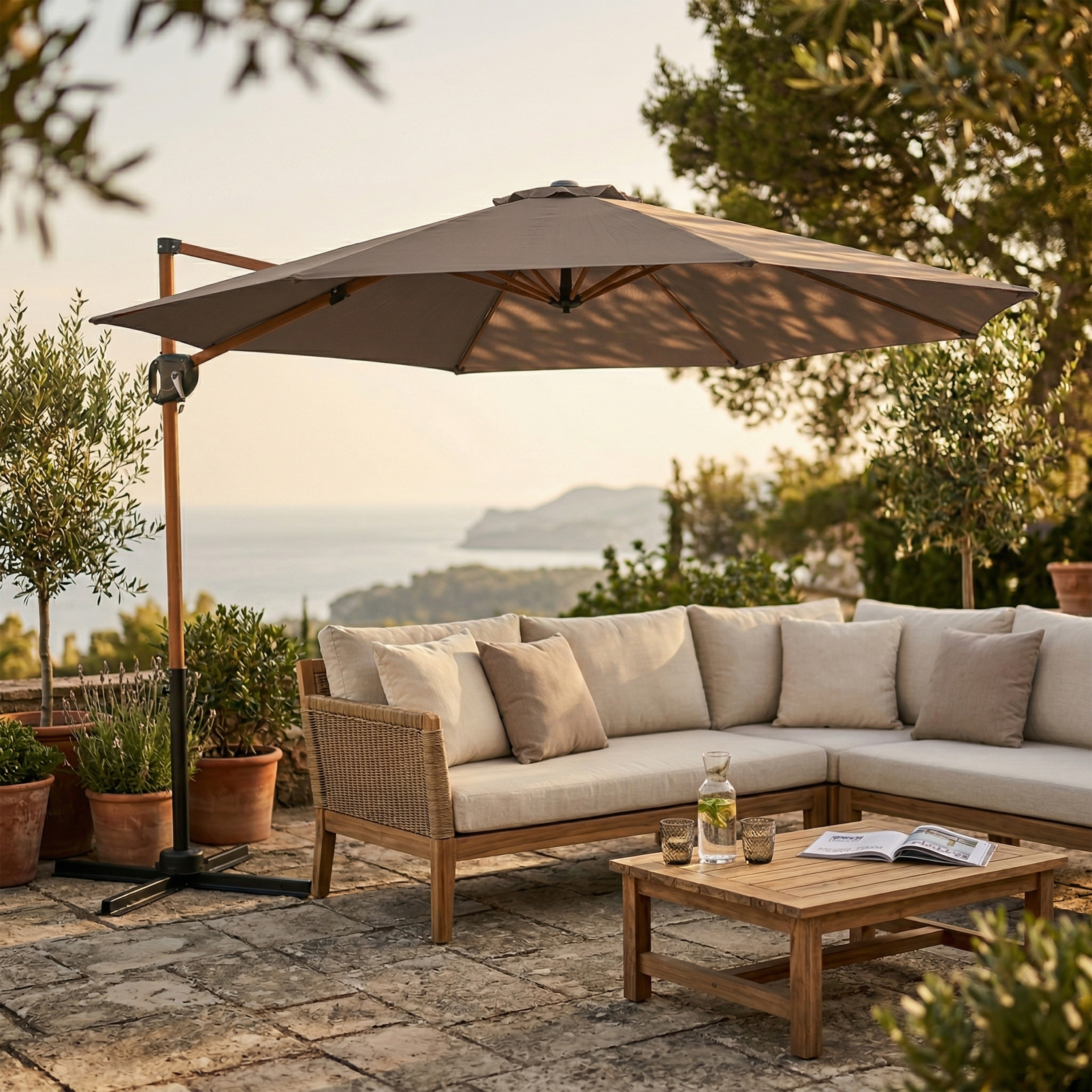 AXI Solea Cantilever Parasol Ø 300cm Wood-look/Taupe
