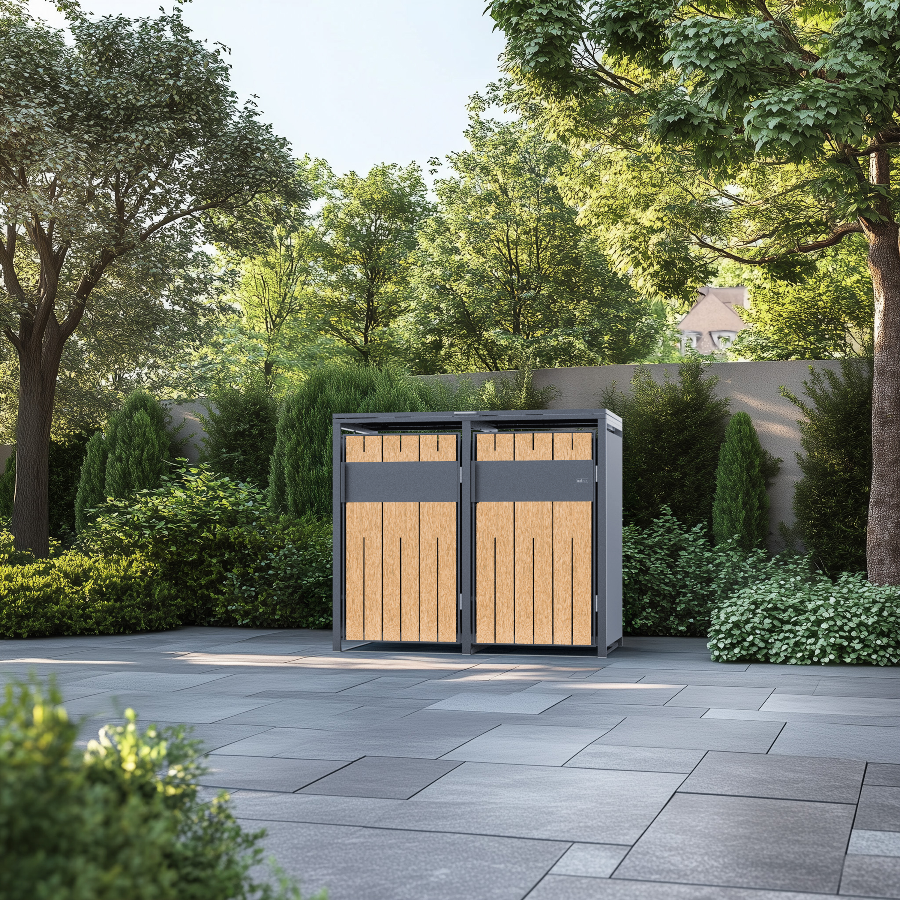 AXI Luke Metal Garbage Bin Shed - 2 Garbage Bins