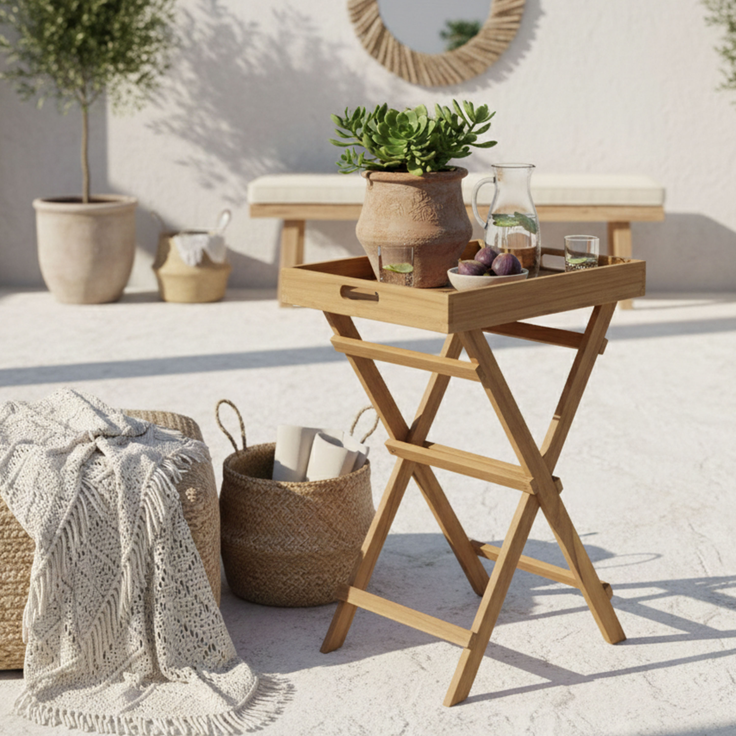 AXI Inda Teak Side Table Folding with Removable Tray