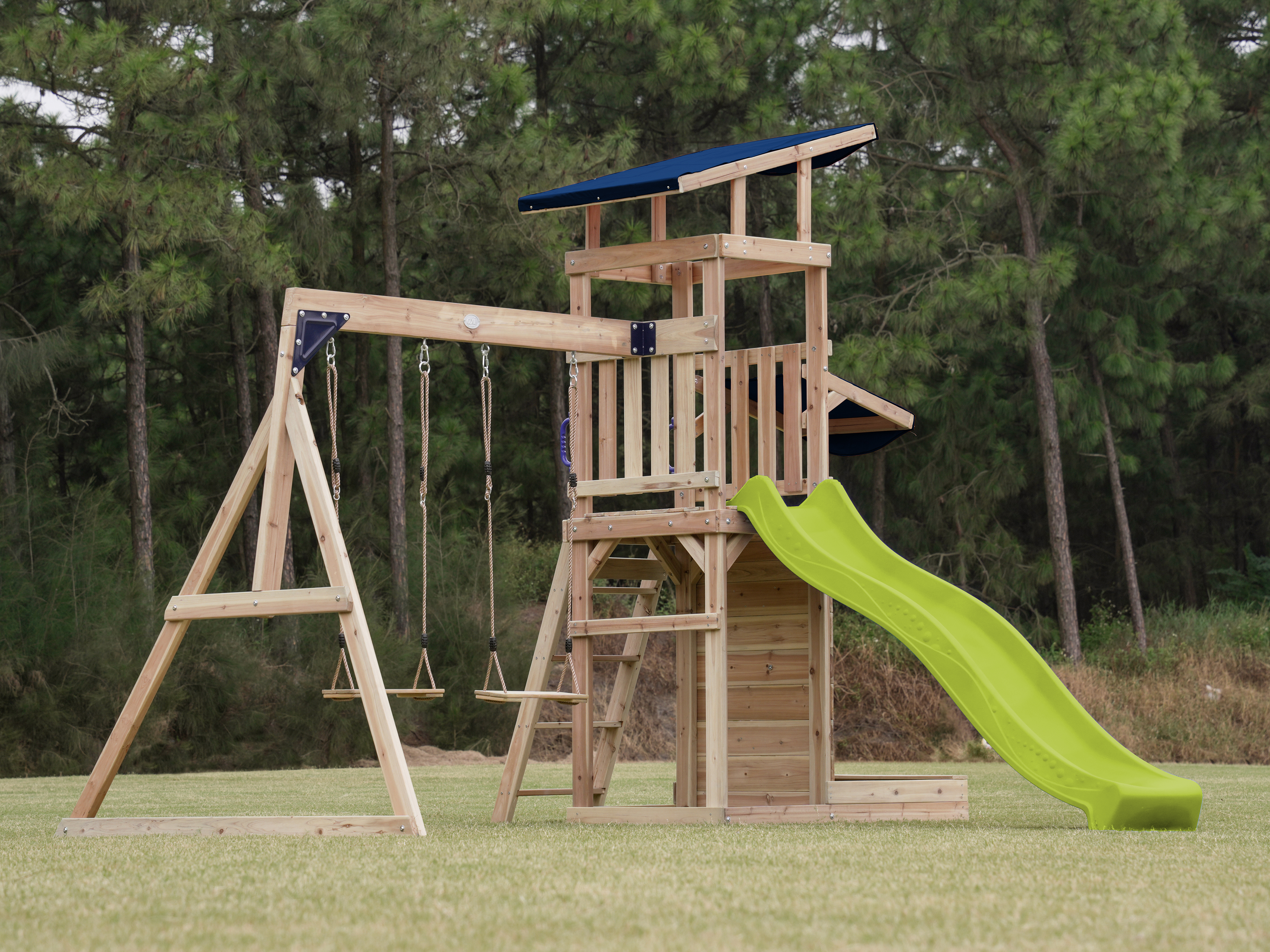 AXI Malik Play Set with Double Swing Brown - Lime green Slide 