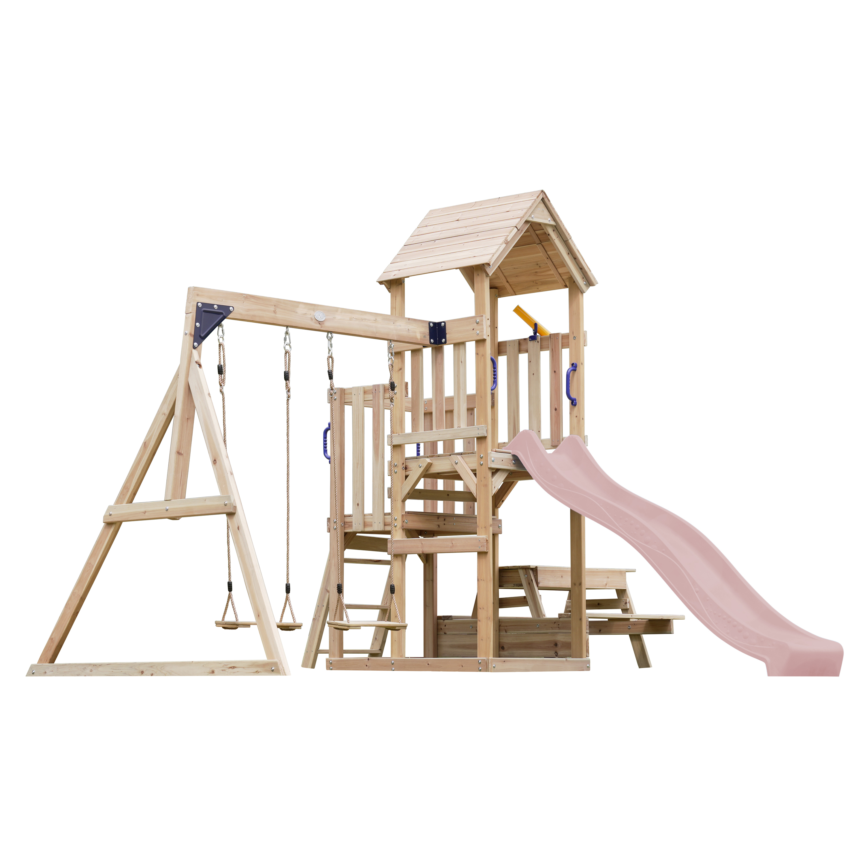 AXI Mette Climbing Frame with Double Swing Set and Picnic Table - Pastel Pink Slide