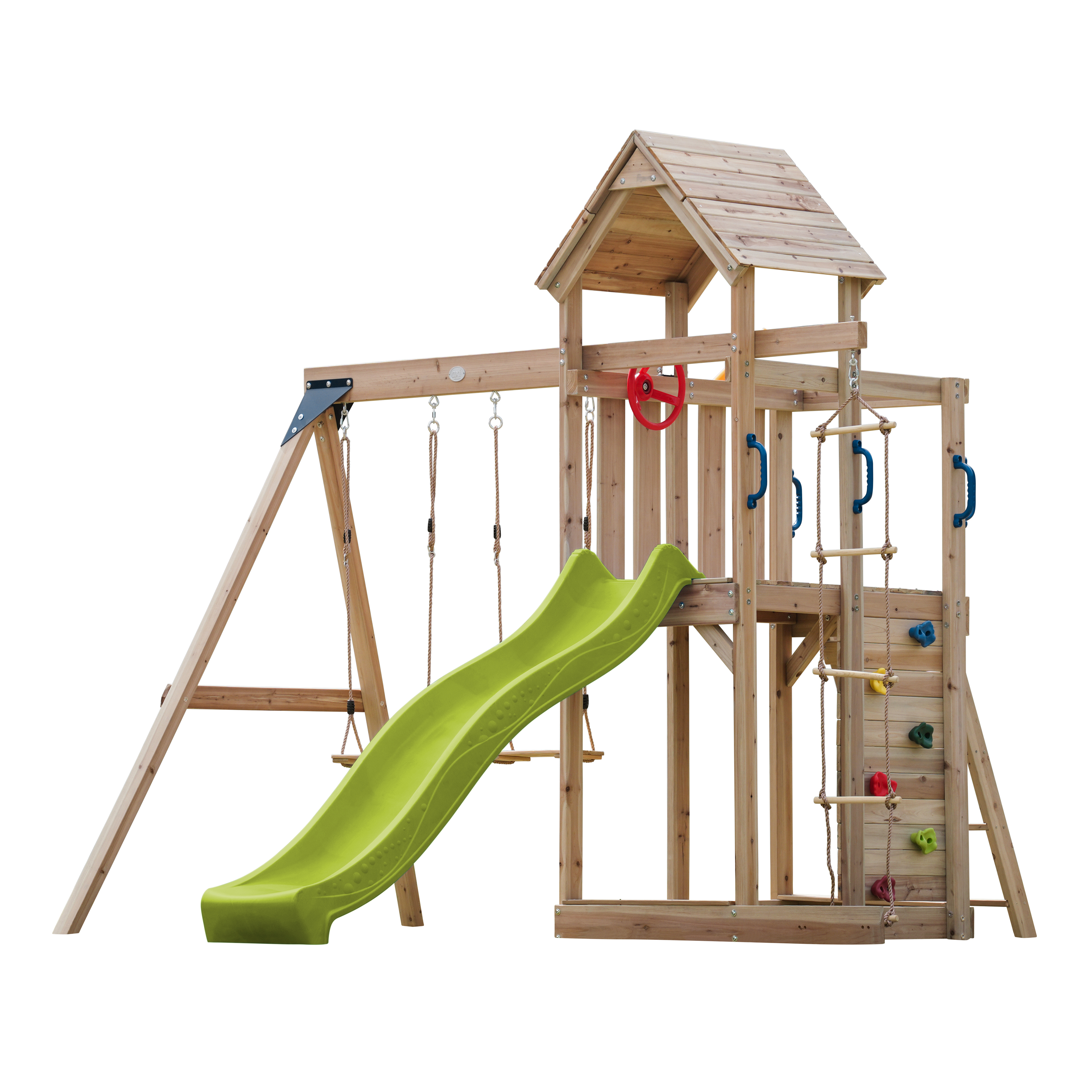 AXI Moos Climbing Frame with Double Swing Set - Lime Green Slide