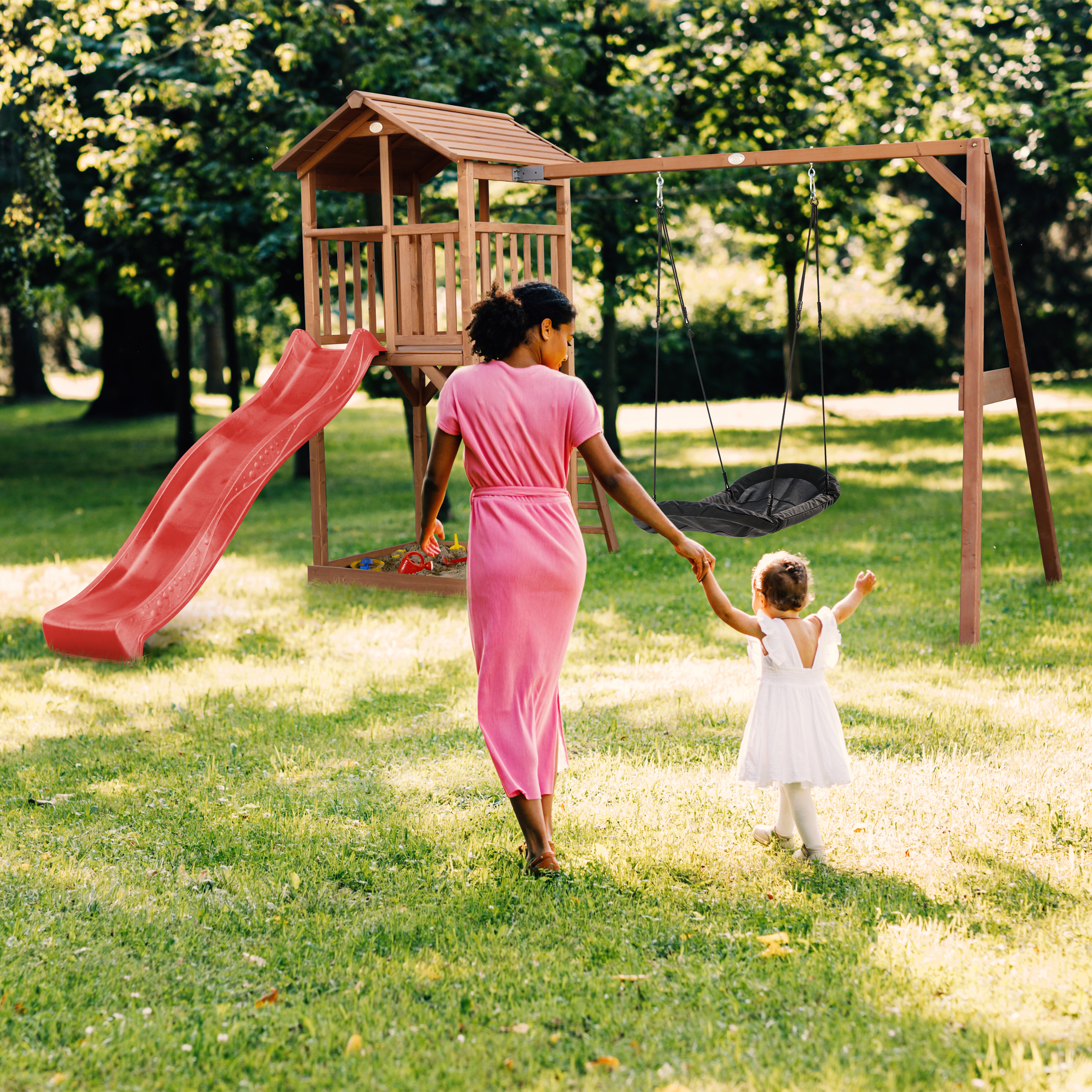AXI Beach Tower with Roxy Nest Swing Set Brown - Red Slide-8720365061547 AXI Beach Tower with Roxy Nest Swing Set Brown - Red Slide